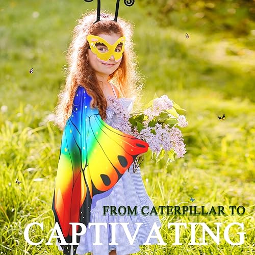 Miniatura 9 de iROLEWIN Disfraz de alas de mariposa de hadas arcoíris para niños y niñas, máscara de capa para disfrazarse como regalos de fiesta para niños