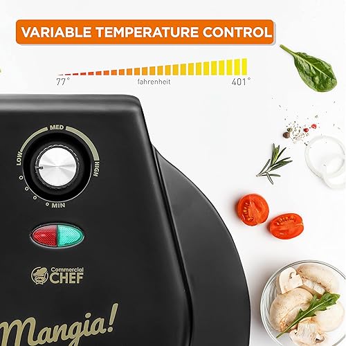 Miniatura 9 de COMMERCIAL CHEF Parrilla de interior para mesa, encimera o cocina, parrilla eléctrica de 1600 W con control de temperatura ajustable, acero