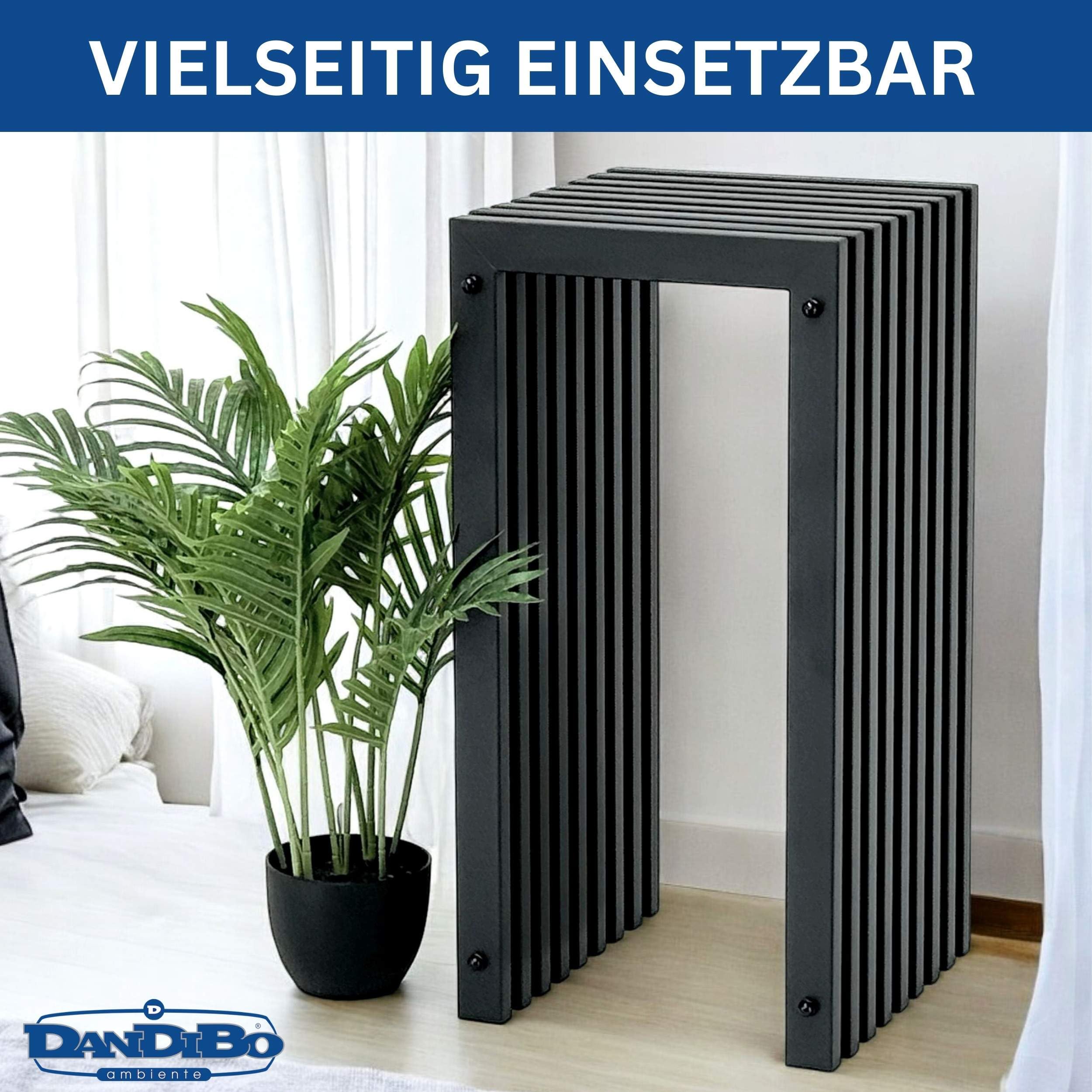 DanDiBo Sgabello a doghe in metallo, nero, base rettangolare, 65 cm, massiccio, moderno, con doghe (altezza 65 cm/L)