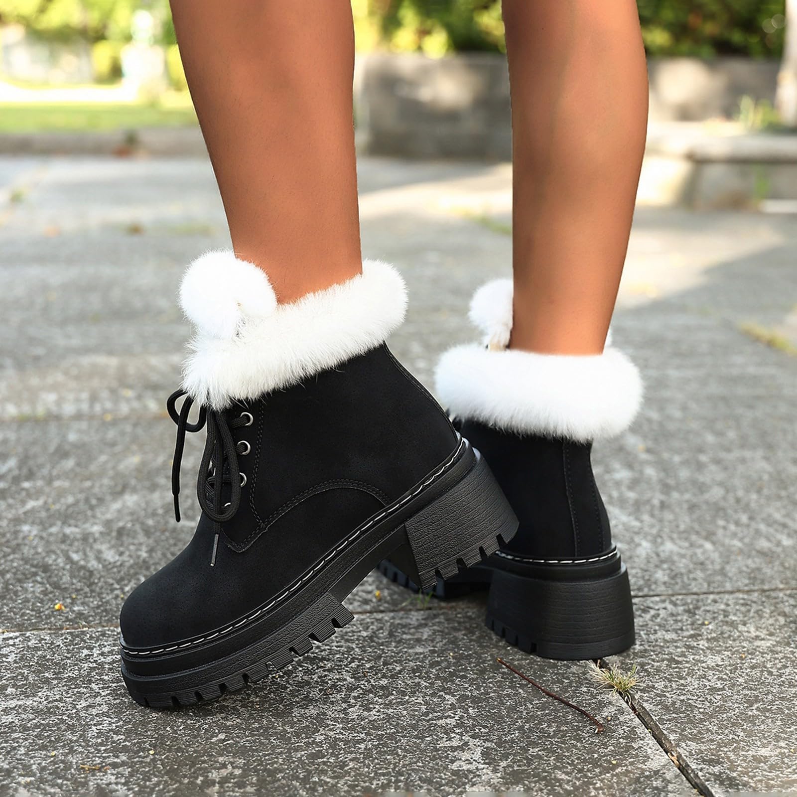 Botas con cordones para mujer, forradas, botas de invierno con plataforma
