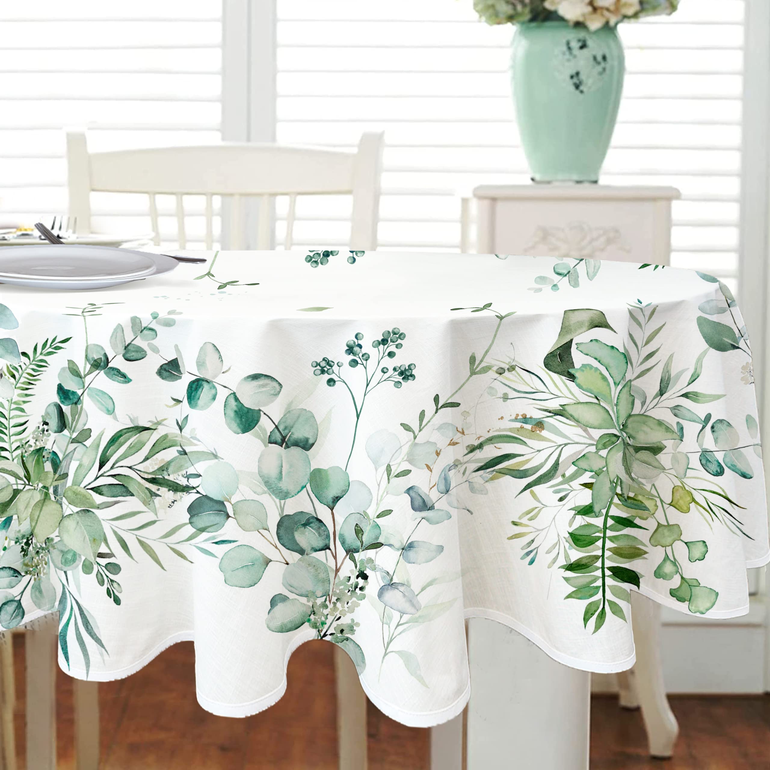 Yighty Leaf Floral Sage Green Oval Tablecloth, 60x84 Inch, Leaf Printed, Waterproof - Image 3