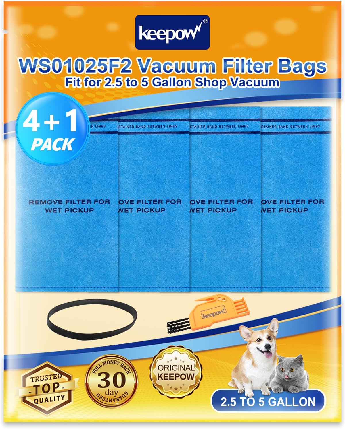 KEEPOW Wet Dry Vac Filter for Stinger 2.5 to 5 Gallon Wet Dry Vacuum