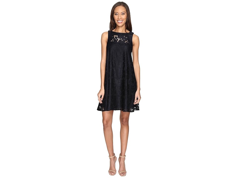 

Donna Morgan Sleeveless Tent Lace Dress (Marine Navy) Women's Dress