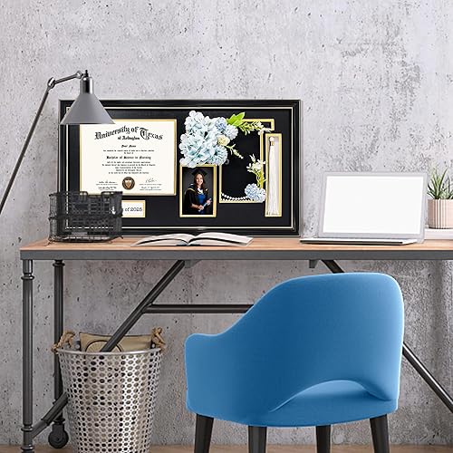 Miniatura 9 de GraduationMall Marco de diploma negro de 11 x 17 pulgadas con soporte de borla para documentos de certificado de 8.5 x 11, vidrio real, paspartú
