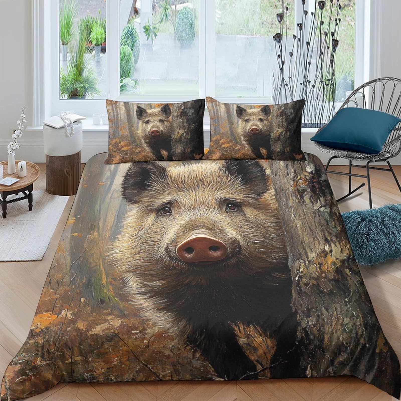 Ctjqhvkz Style-1 3D Printed Wild Boar Fitted Sheet Microfiber Soft Breathable Forest Animal Mattress Cover For Bedroom Guest Room Decor Single（135X200cm）