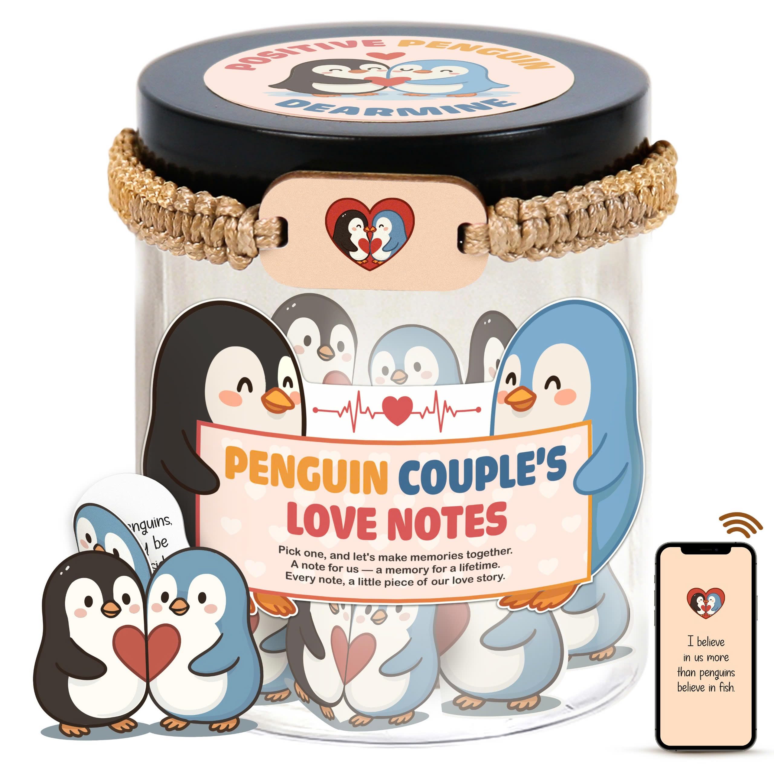 DEARMINE Penguin Couple's Love Notes Jar | 60 Affirmation Cards for Him Her - main product image