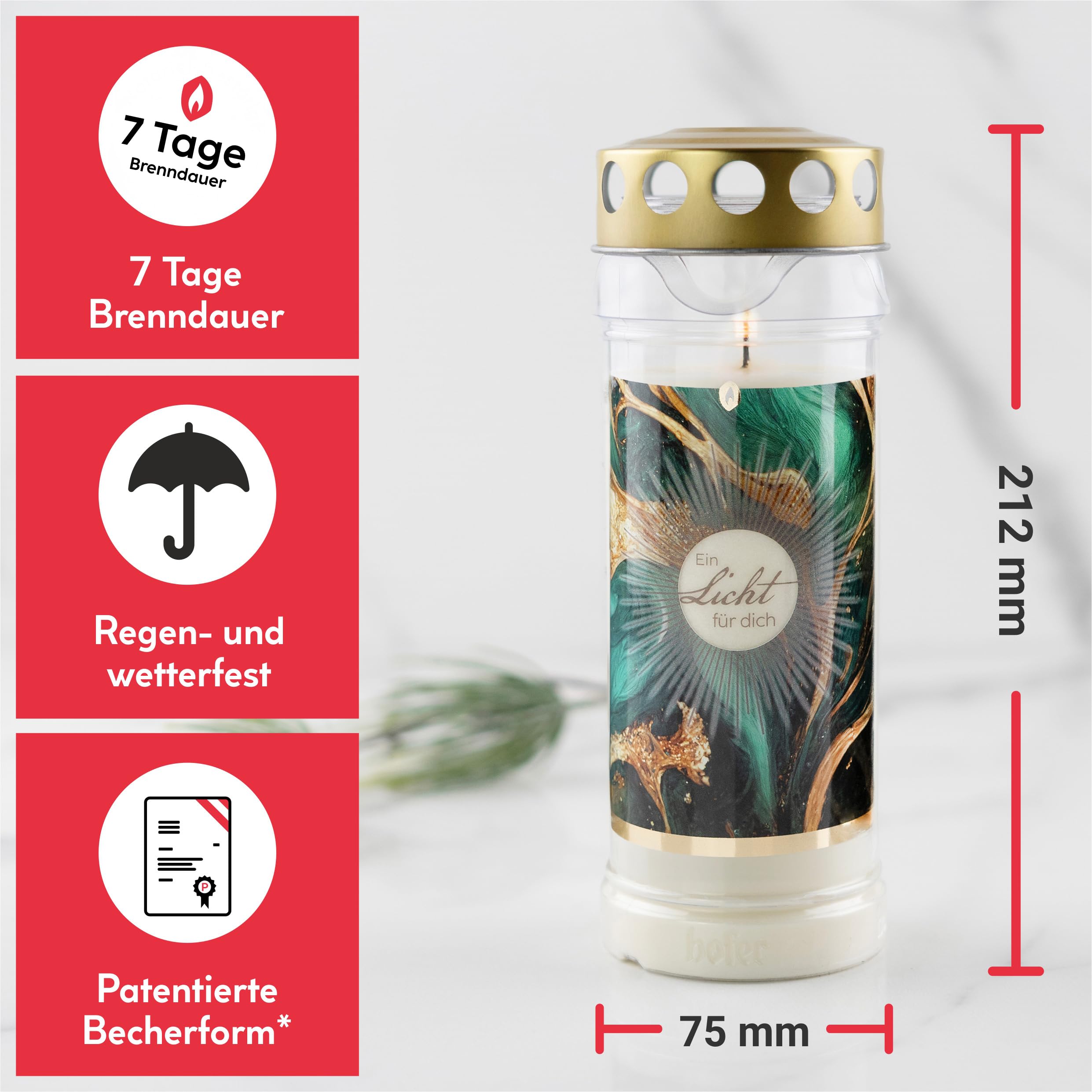 HOFER Grabkerzen, Grablicht, Brenndauer ca. 7 Tage, LICHT SELECT, 6 Stk.