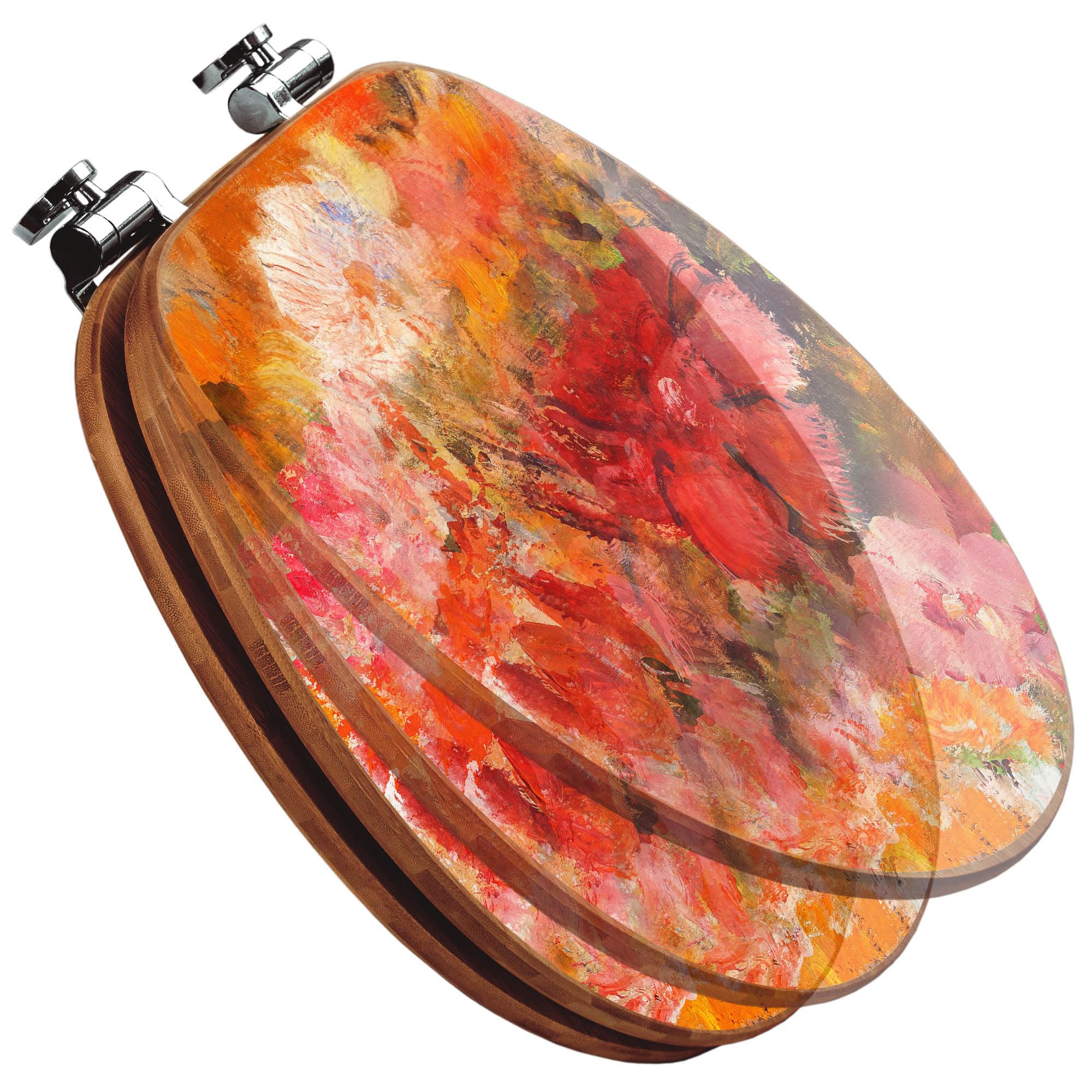 banjado Design WC Sitz Bambus Absenkautomatik 45,8x37,5cm - Toilettendeckel mit Absenkautomatik Holz - hochwertiger Bambus Klodeckel - WC-Sitz für gängigen Toiletten - Motiv Fallende Blumen