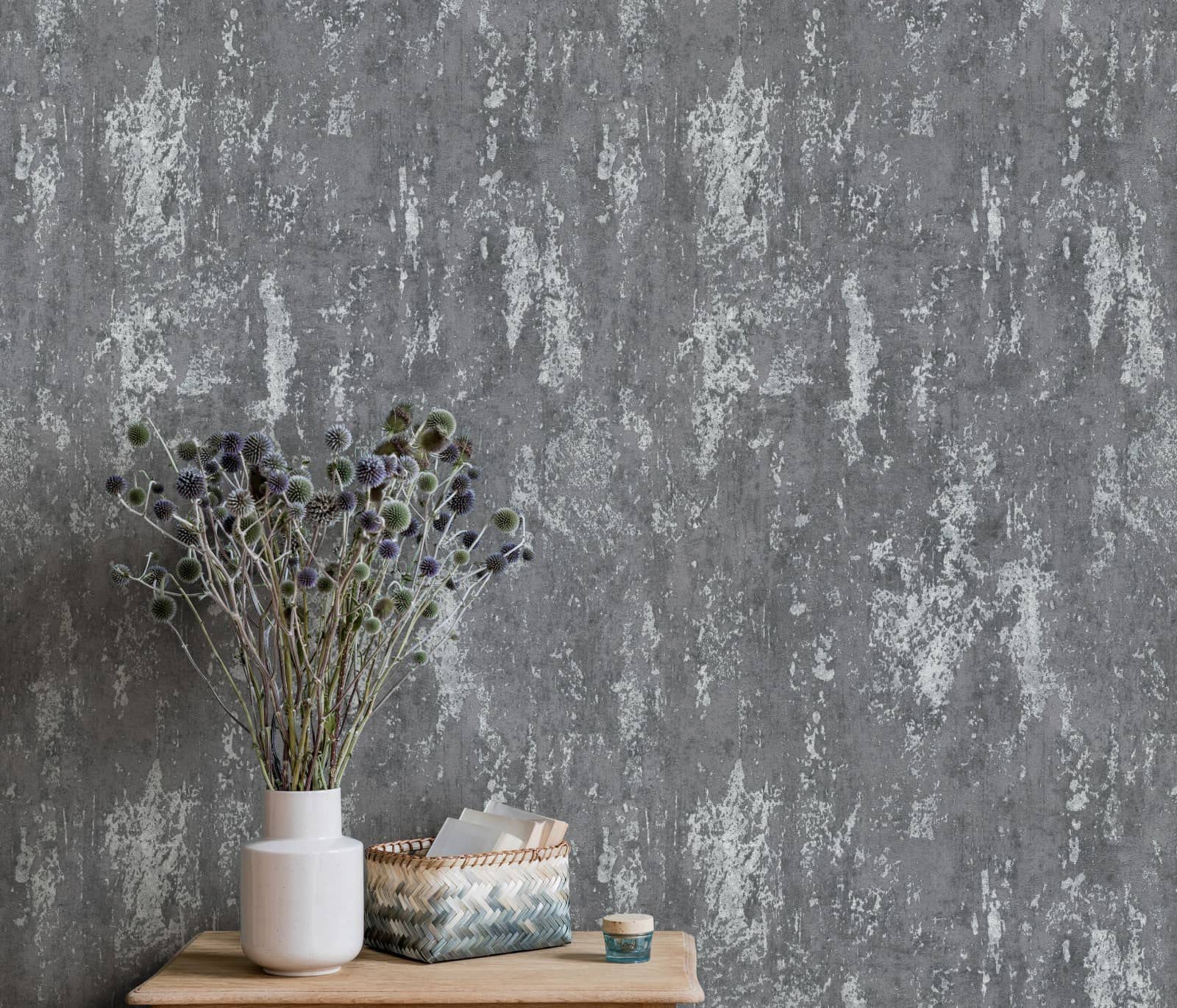 Erismann Wallpaper Erismann Industrial Texture Grey And Silver Metallic Vinyl Wallpaper