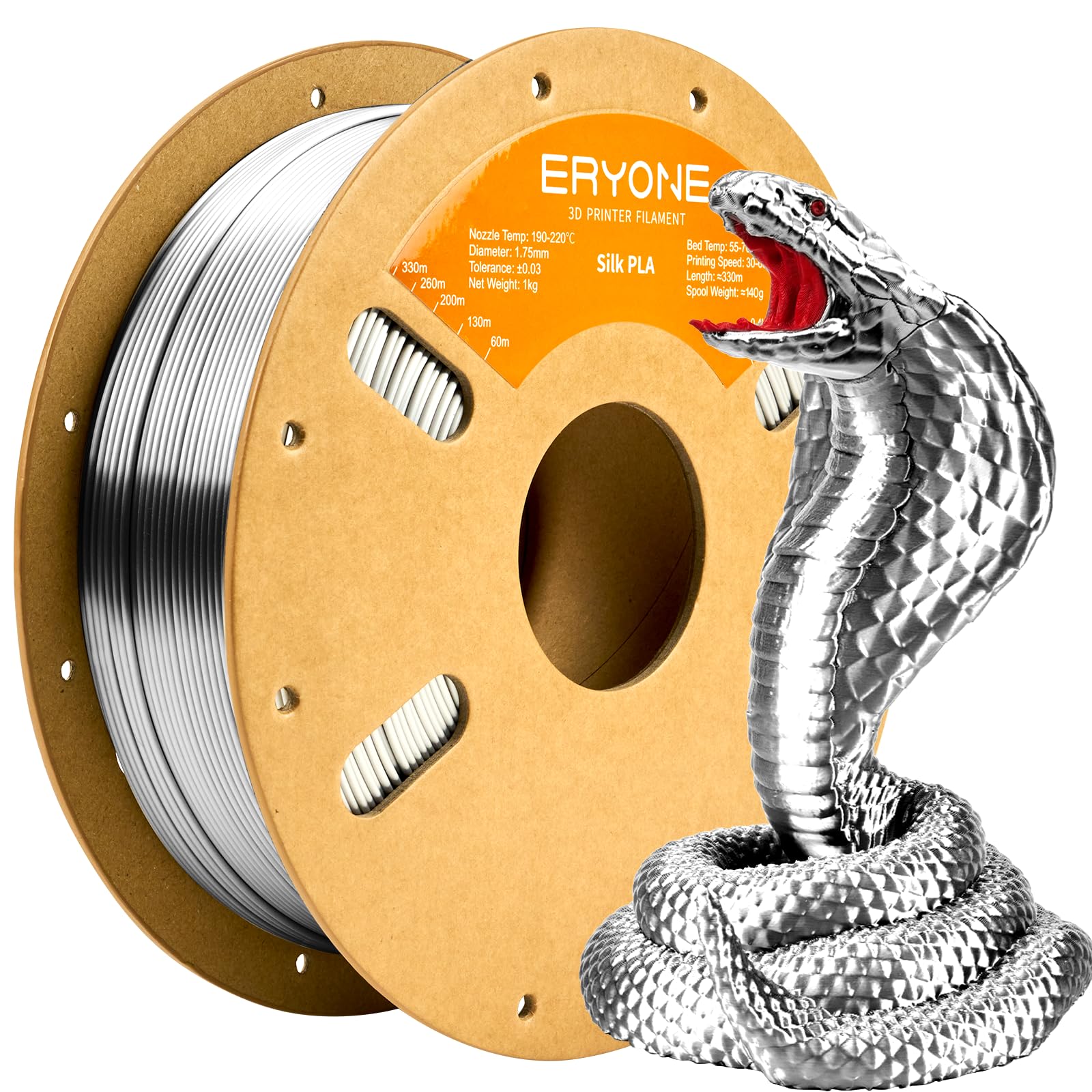 ERYONE Silk PLA Filament for 3D Printer 1.75mm +/- 0.03mm, Shiny Filament 1kg (2.1lbs)/Spool, Silk Silver