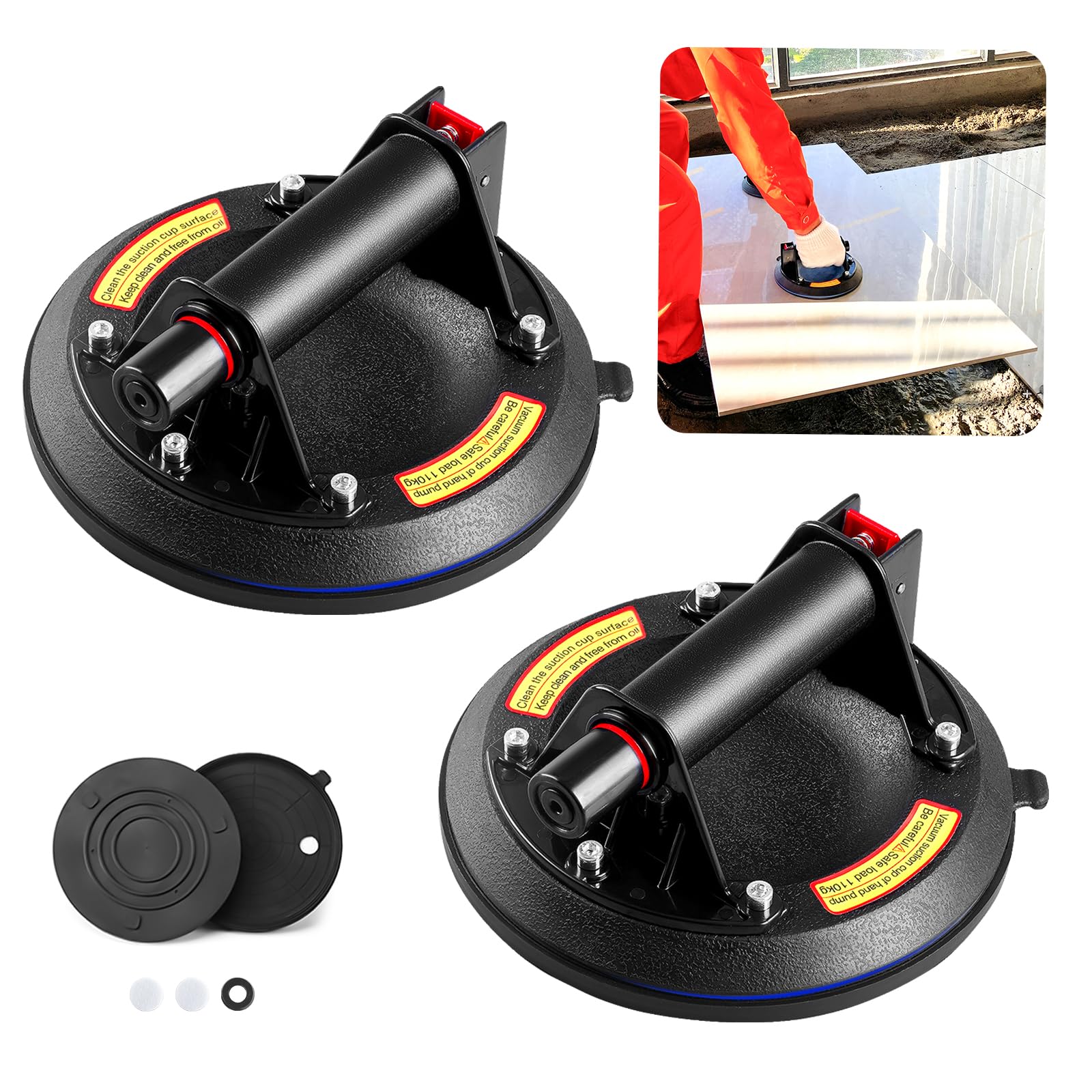 Vacuum Suction Cup Glass Lifter,Heavy Duty Vacuum Lifter,Glass Suction Lifter with Handle for Granite Lifting&Window Glass Lifting Replacement,8 inch 220lbs Load Capacity (2 Pack)