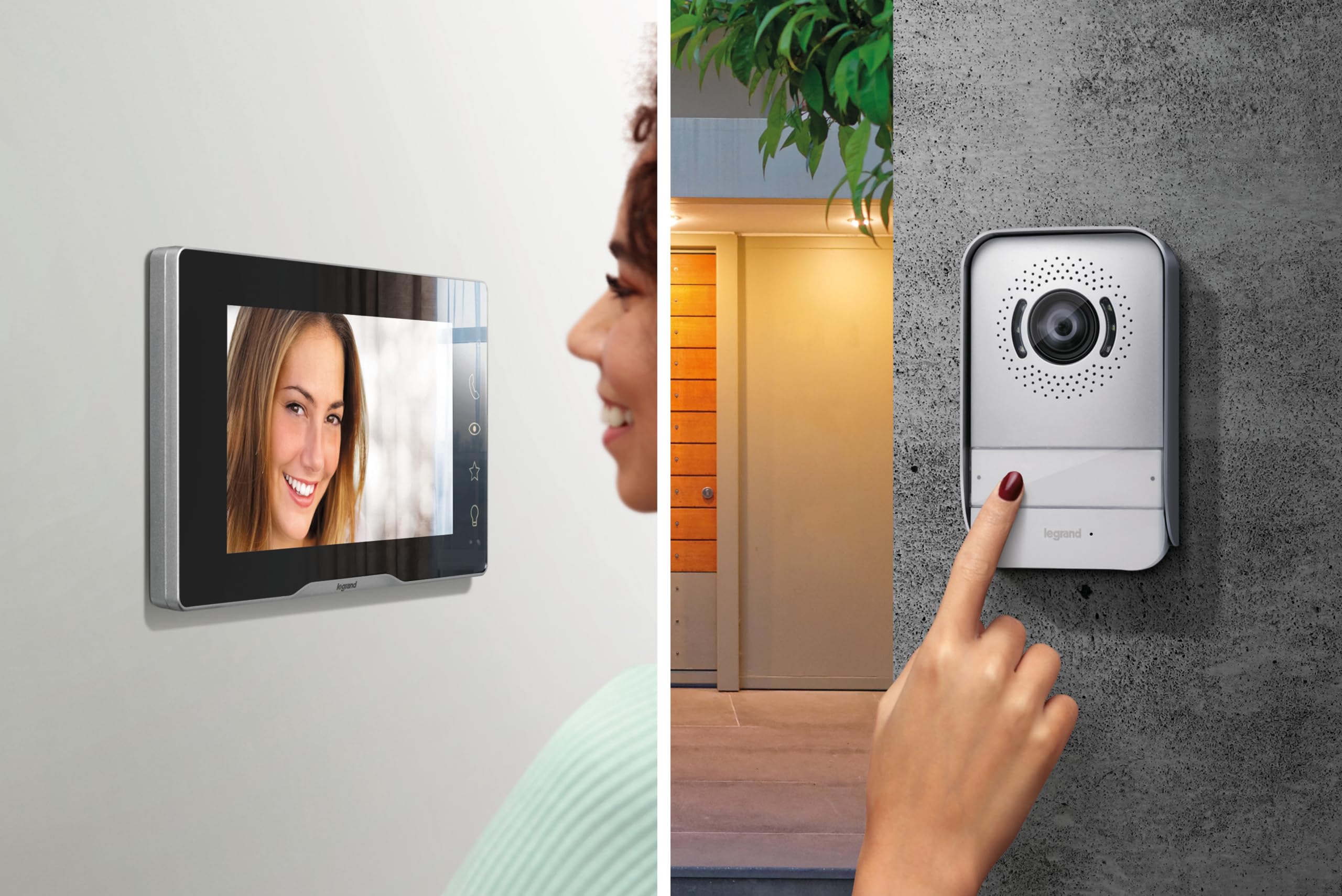 LEGRAND, EASYKIT Plus 368915 - Set videocitofono con connettore a 2 fili, monitor a colori da 7" a specchio e telecamera grandangolare, 1/2 famiglia, espandibile, alimentatore di rete, IP54-IK07