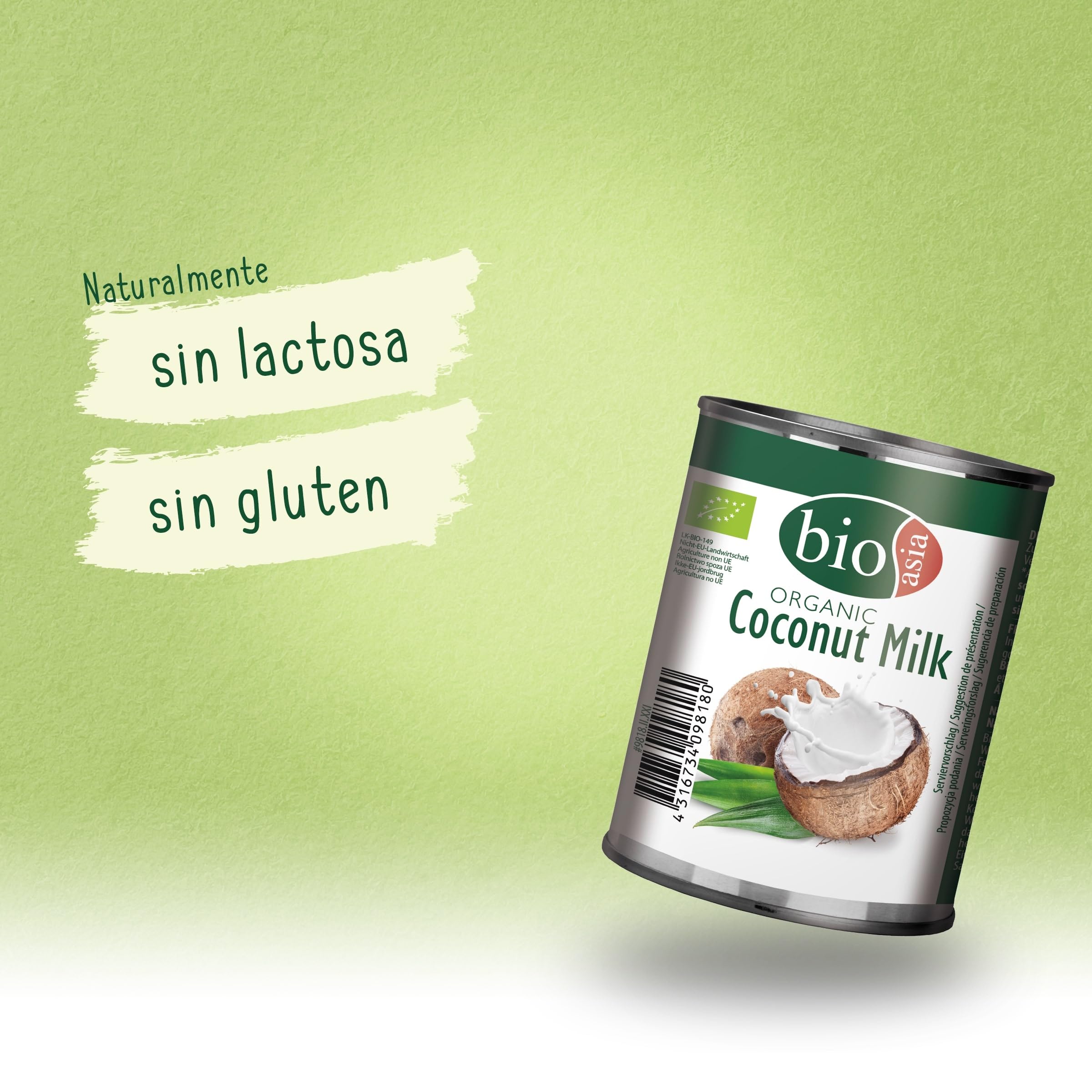 BIOASIA Leche de coco ecológica, 18 % de grasa, ideal para cocinar, hornear, postres y cócteles, vegana, sin gluten y sin lactosa, 1 x 160 ml