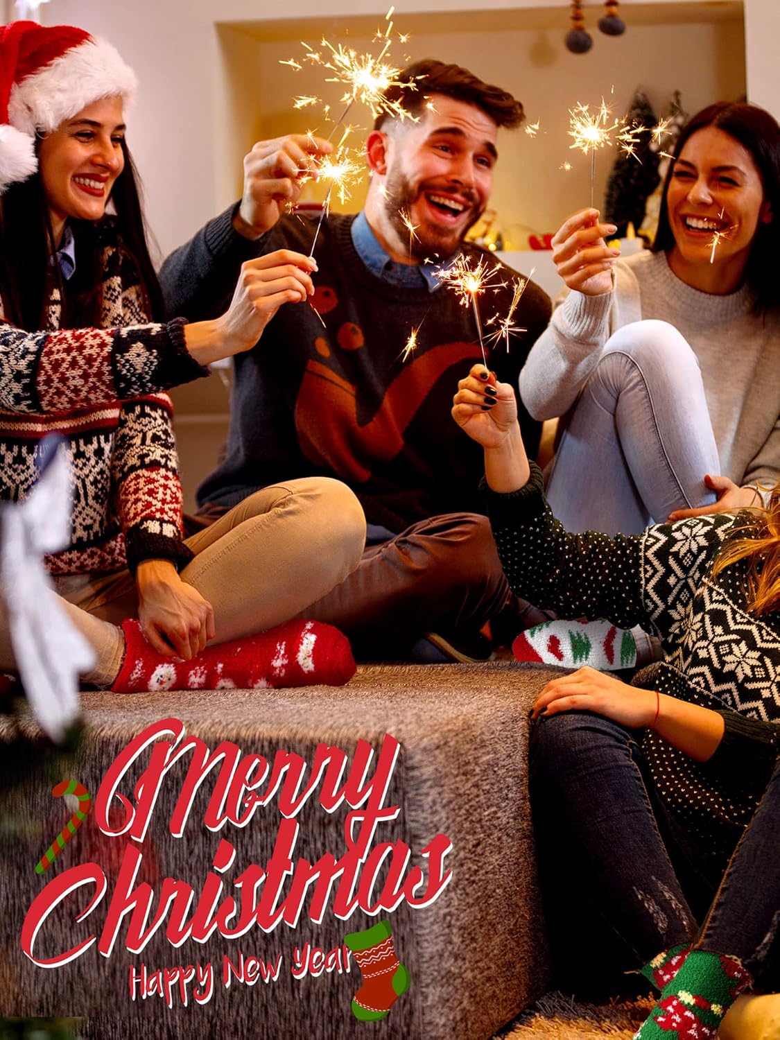 Foaincore 24 Pairs Christmas Fuzzy Socks for Holiday Winter Gifts Bulk Fluffy Slipper Socks for Women Men Xmas Party Favors - Image 6