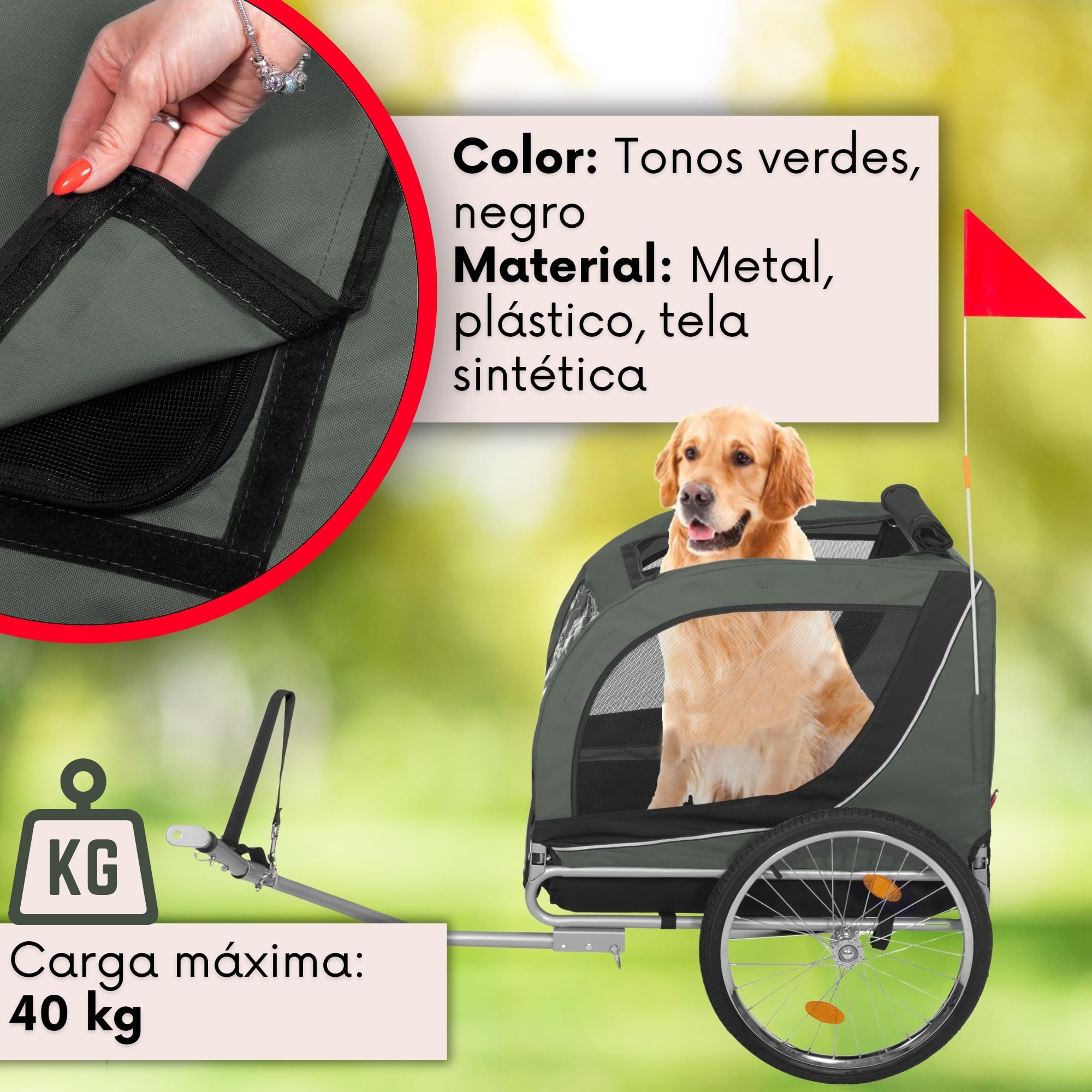 SPRINGOS Remolque de bicicleta para perros hasta 40 kg incl. bandera