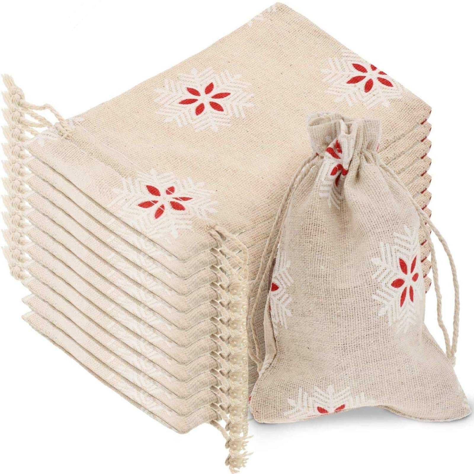 38 Pieces Christmas Snowflake Burlap Bags Burlap Pouch with Drawstring Small Treat Bags for Winter Christmas Party Supplies