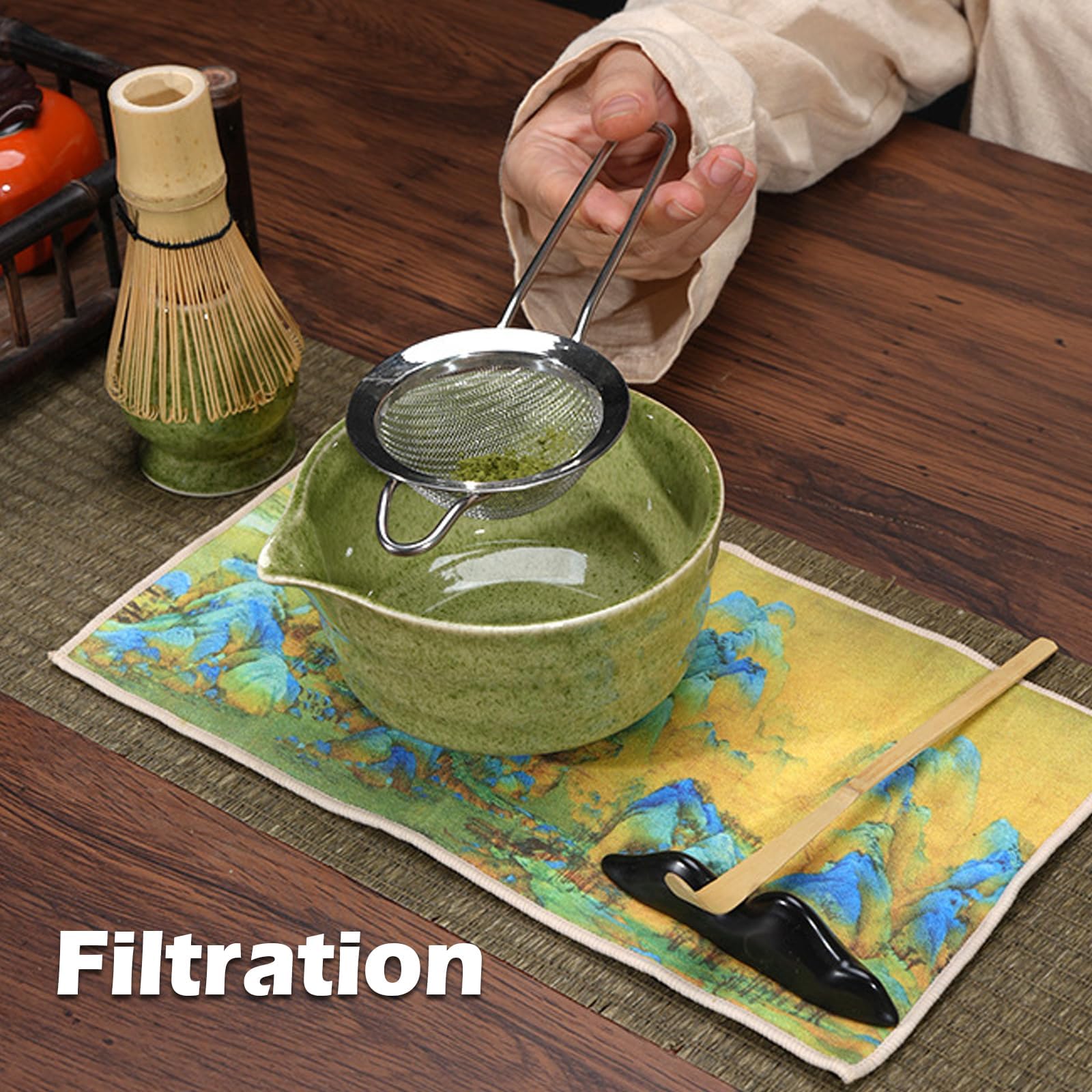 A5,7er Set, Ensemble de Matcha,Ensemble de Rine de Matcha, kit de Matcha en céramique, Accessoires Japonais pour la cérémonie de Matcha Cérémonie de thé Green Matcha Classique