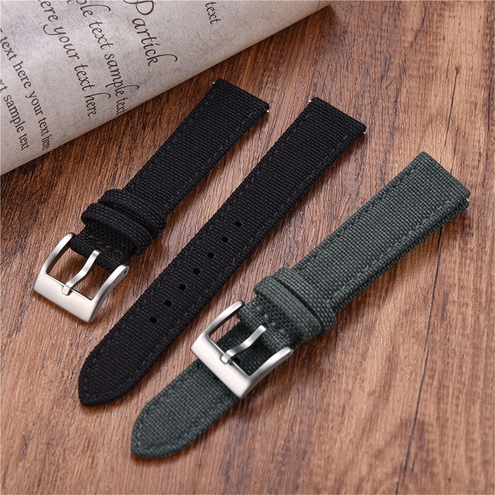 Generico Bracelet hybride en toile pour voiles et cuir - Libération rapide, coupe universelle de 18 à 22 mm (marron noir Buckle,18 mm)