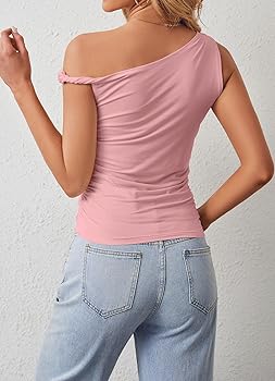 トップス ONE-SHOULDER LAME CUTSEW PINK トップス ONE-SHOULDER LAME CUTSEW PINK トップス ONE-SHOULDER