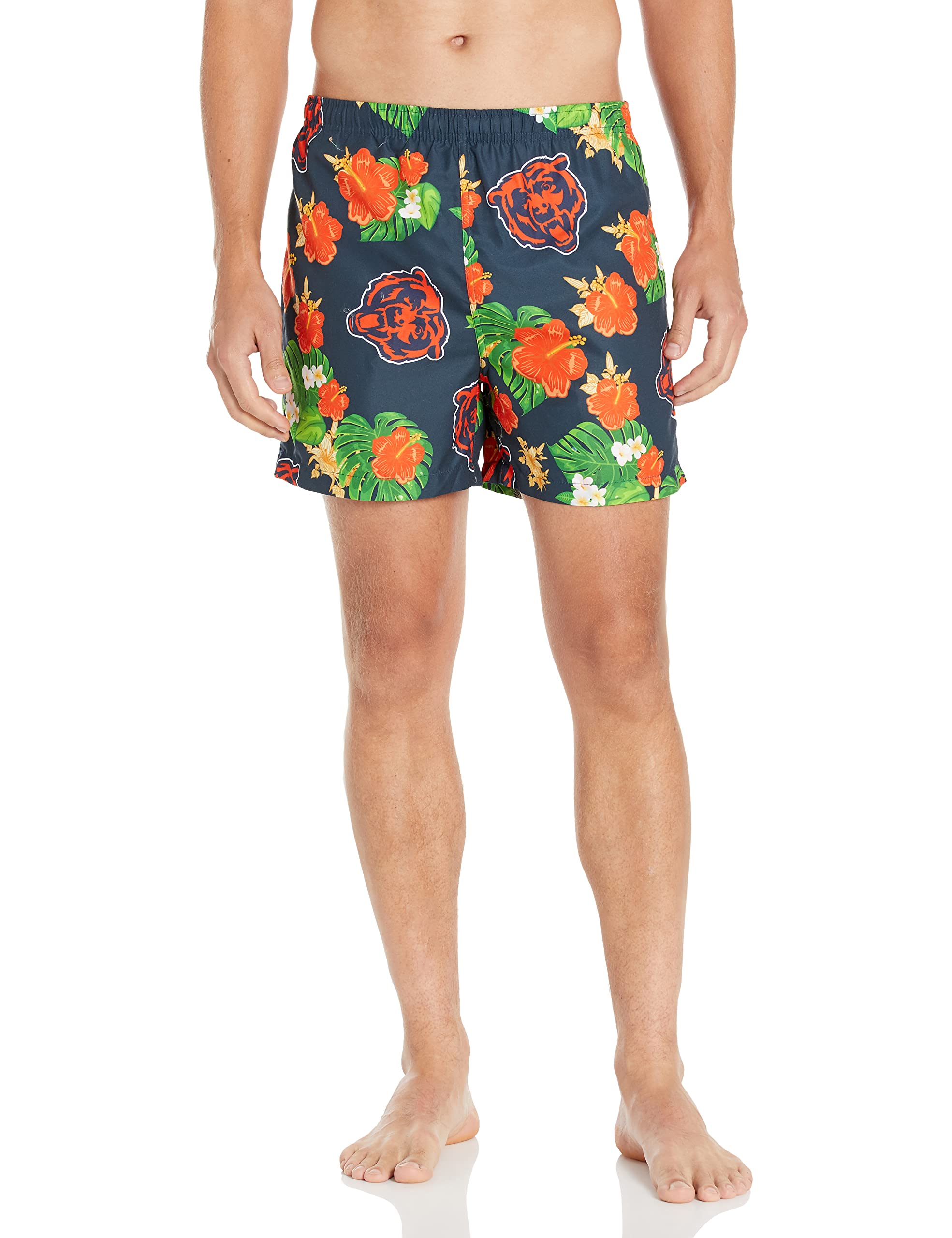FOCO NFL Mens NFL Team Logo Floral Hawaiian Swim Suit Trunks