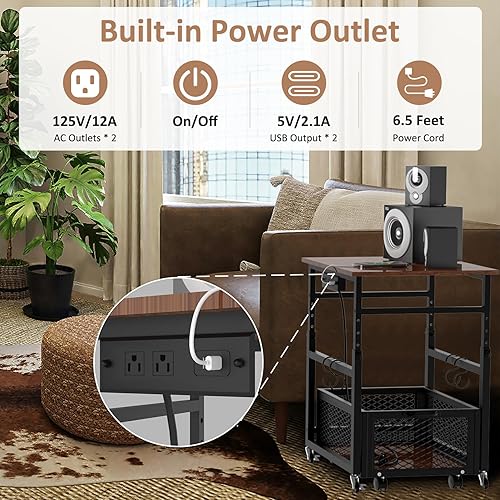 Miniatura 3 de Mini soporte para refrigerador con almacenamiento, altura ajustable para refrigerador pequeño con ruedas, estación de carga, mesa auxiliar