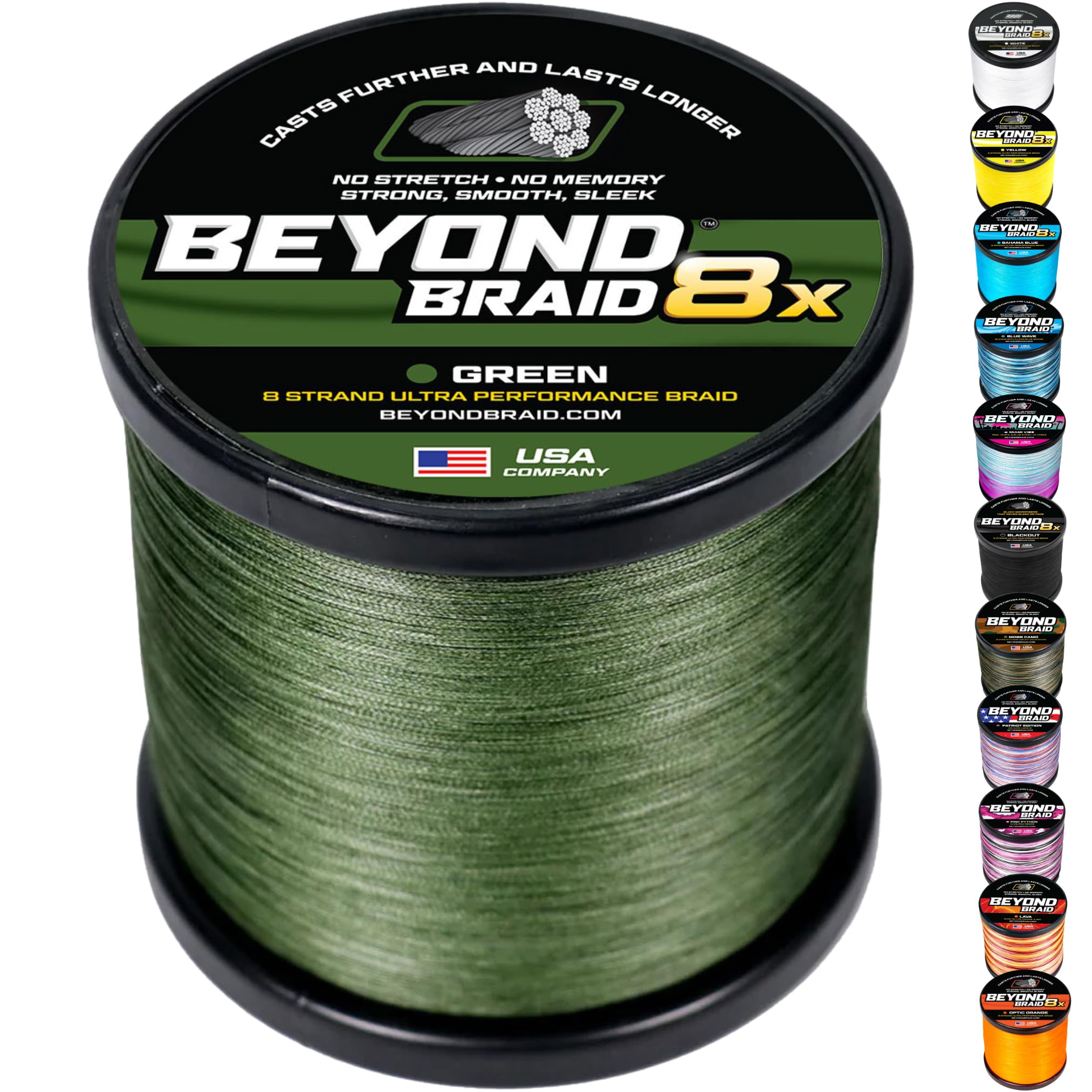 Beyond Braid Braided Fishing Line Abrasion Resistant Non-Stretch Super Strong Multi Purpose Fishing Line Blue Camo Moscow White Green Pink Blue
