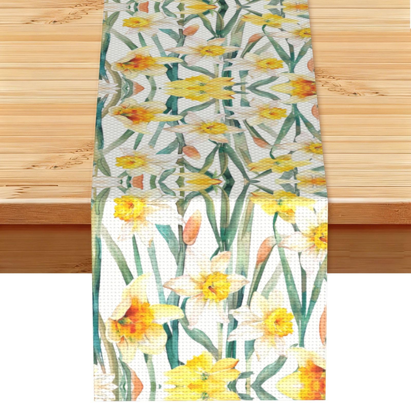 Bright Yellow Daffodil Bunch Printed Table Runner 13 x 72, Wrinkle Resistant Decor for Dining Table Coffee Table Fireplace
