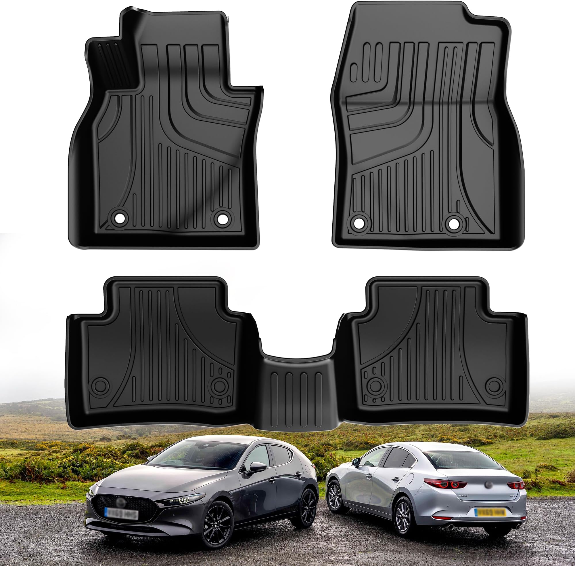 Original Floor Mats for 2019-2025 Mazda 3 All Models - Custom Fit TPE Floor Liners - All Weather Car Mats for Mazda 3 Accessories 2019-2025 1st & 2nd Row Heavy Duty Protection Floor Mat