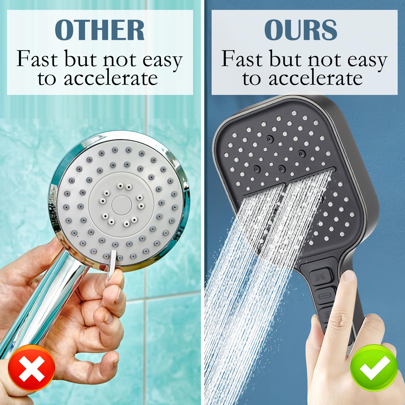 HENGBIRD Soffione doccia a risparmio idrico da 1,5 m con tubo, 7 tipi di getto, soffione doccia a pioggia con pulsante di arresto e ugello in silicone autopulente, regolazione con una sola mano