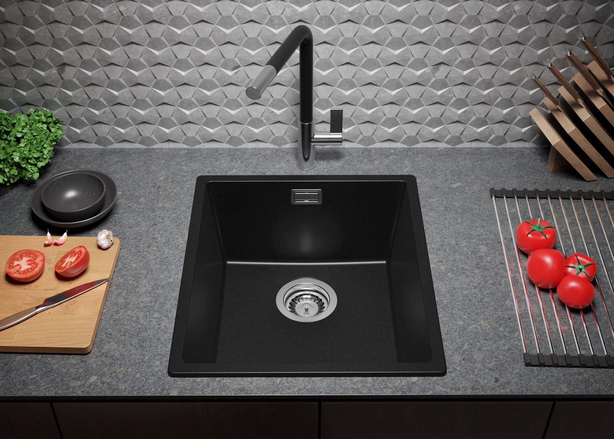 PRIMAGRAN Lavandino da Cucina al Mobile 45cm + Rubinetto, 41x47cm