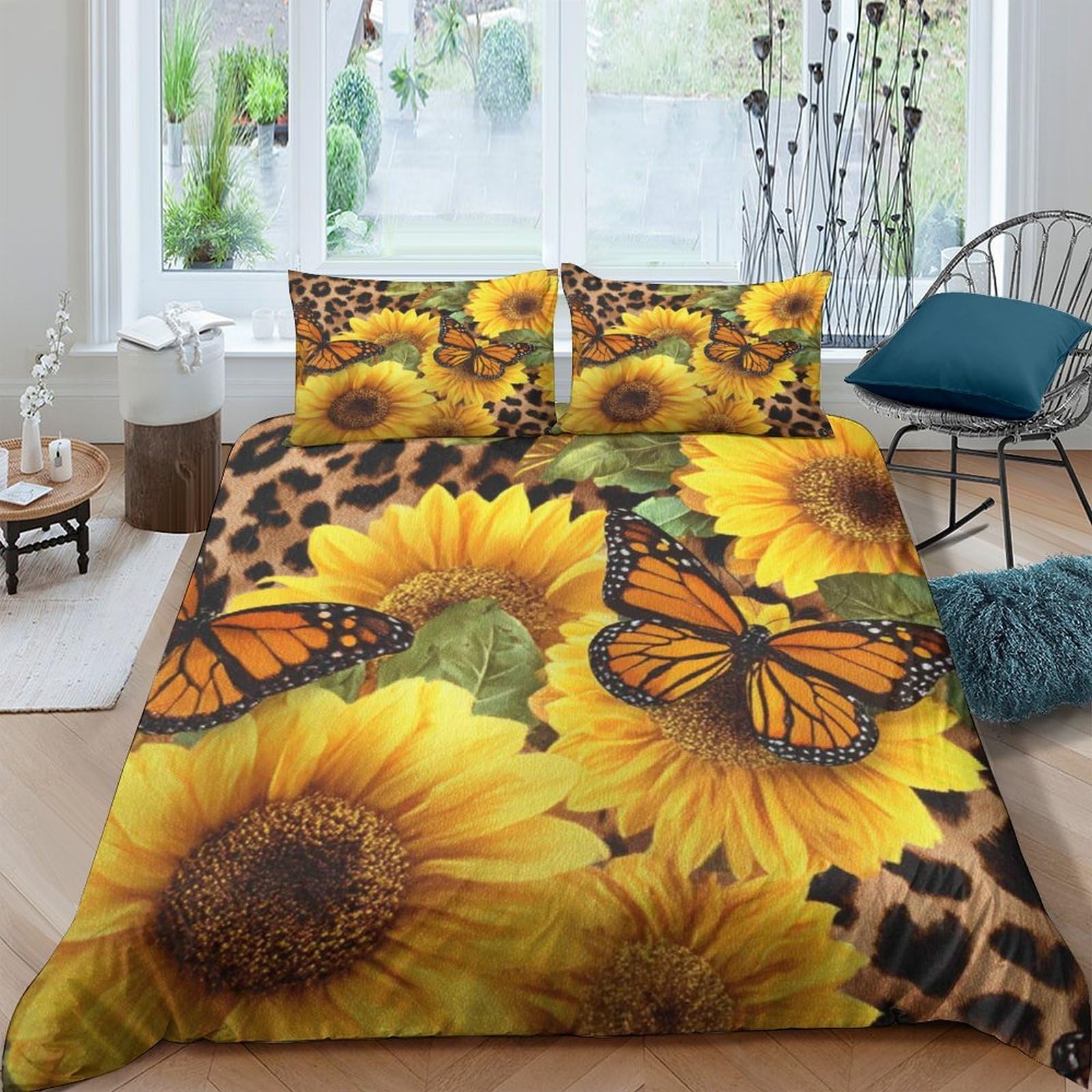 Ctjqhvkz Style-8 3D Printed Sunflower Fitted Sheet Microfiber Soft Yellow Butterfly Bed Cover For Bedroom Guest Room Decor Single（135X200cm）