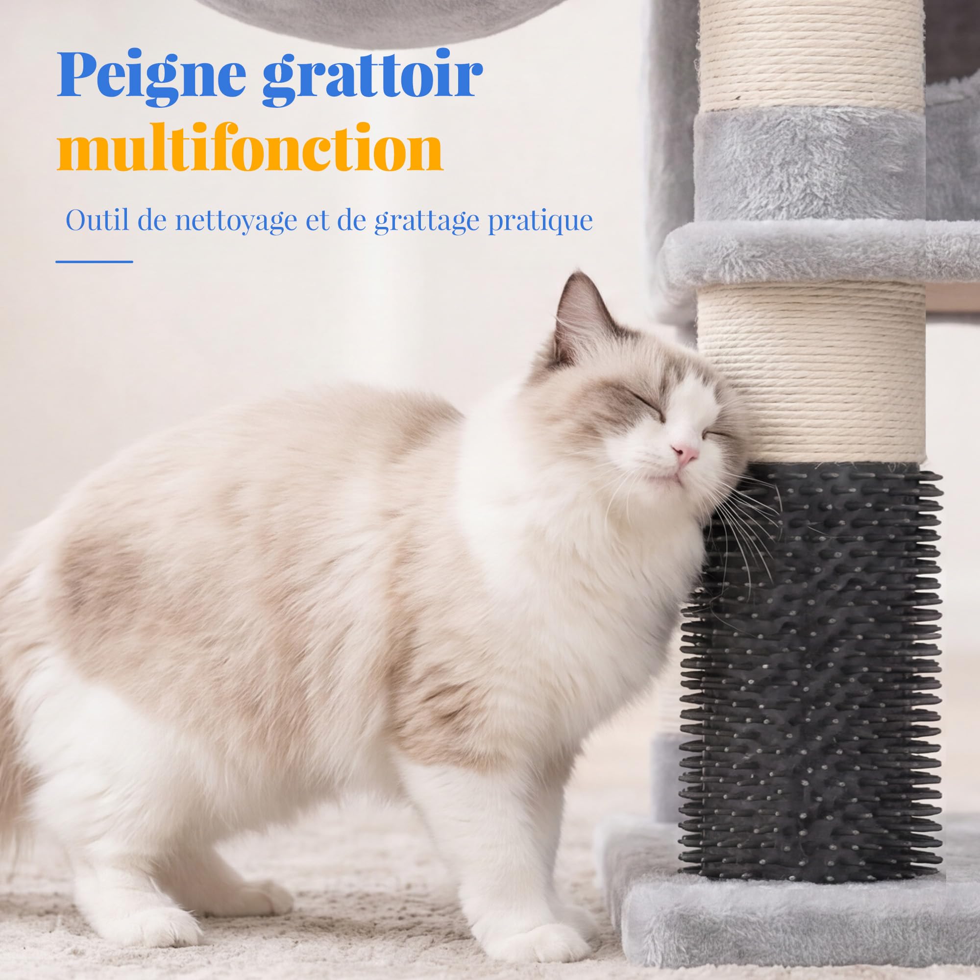 Hey-brother Arbre à Chat XXL, Arbre pour Chats Multi-Niveaux de 188 cm de Haut, équipé de 2 Grandes Plateformes, 3 Trous, 2 Paniers, des Colonnes de Sisal pour Griffer, Gris 0EMPJ035-MW