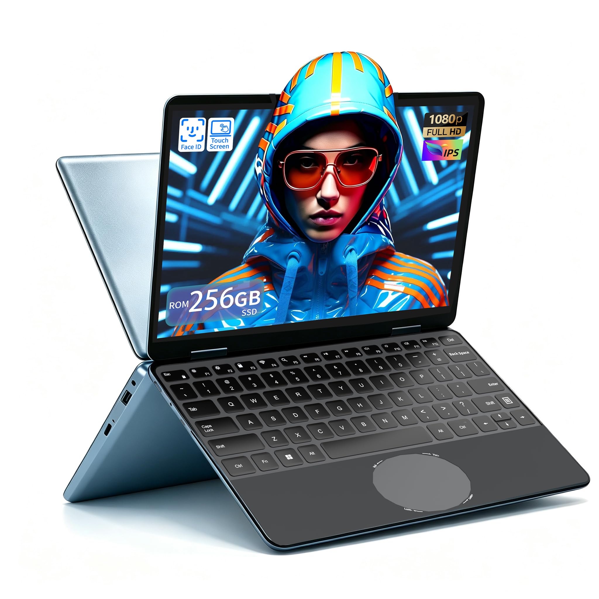 PC Convertibile 2 in 1 Touchscreen 11.6" FHD IPS, Processore N150 12ª Gen, 16GB RAM, 256 SSD Veloce, Rotazione 360°, Design Ultra-Leggero, Custodia tastiera ITA e Tastiera retroilluminata (16+256)