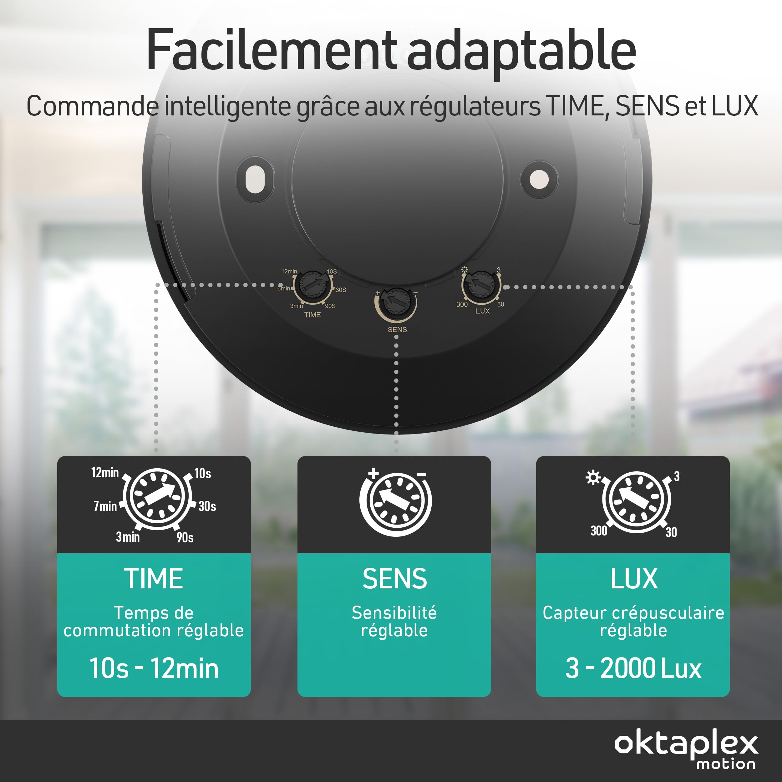 Oktaplex Isa Lot de 2 détecteurs de présence 24 GHz Noirs | Ultra-plats 22mm capteurs haute fréquence 360° pour plafond
