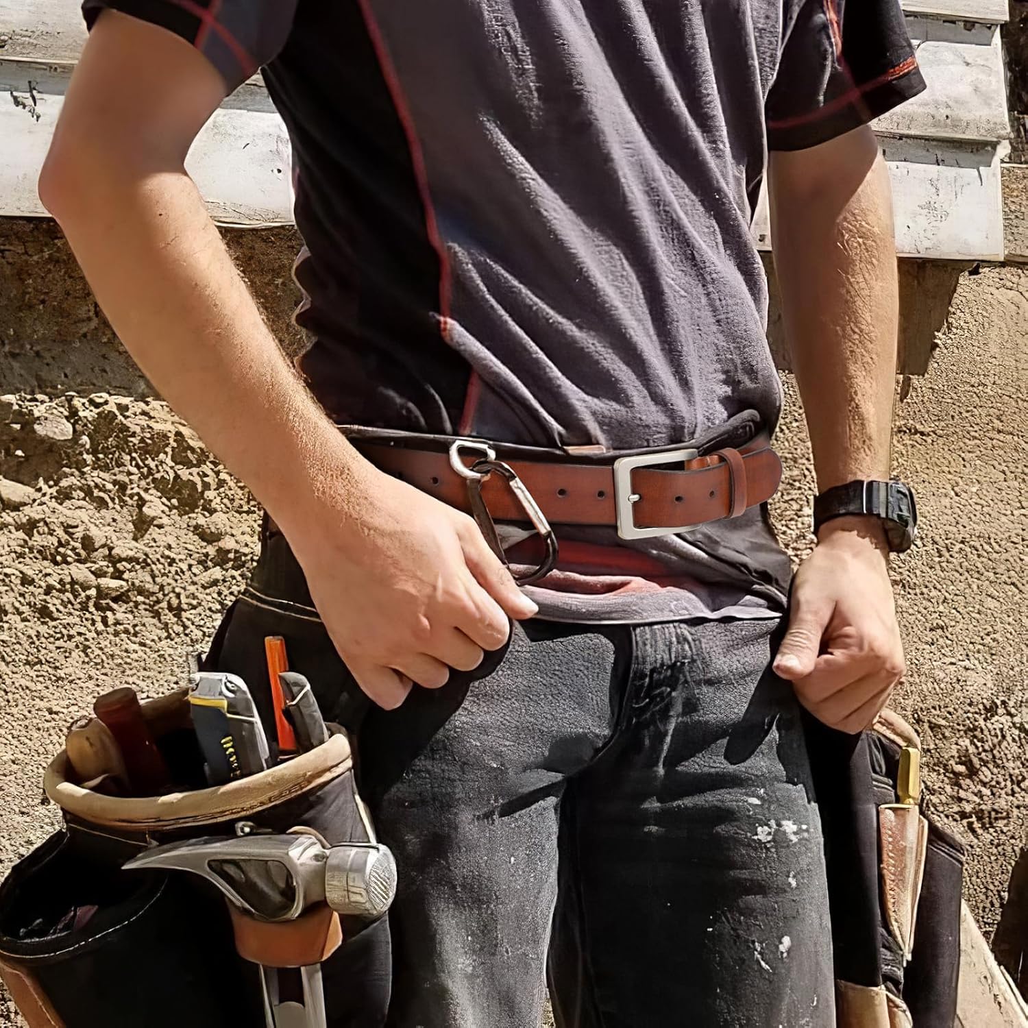 Men's Leather Belt Full Grain Leather Belts for Men Handmade Real Solid Top-Grain Leather Heavy-Duty Work Belt Gifts - Image 5