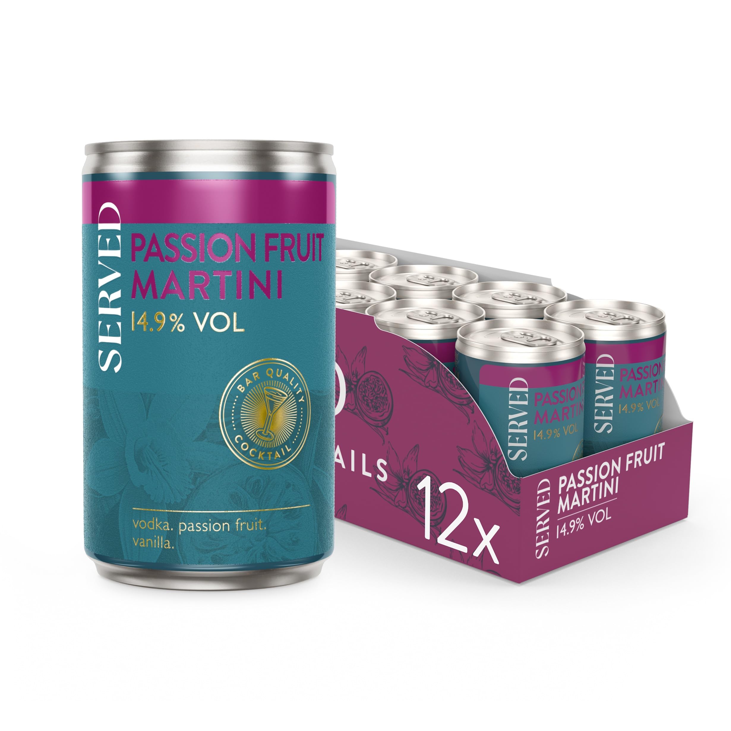 SERVED Passion Fruit Martini, 14.9% ABV, Premium Quality, Bar Strength, Pre-Mixed & Ready To Drink, 12 x 125ml Cans
