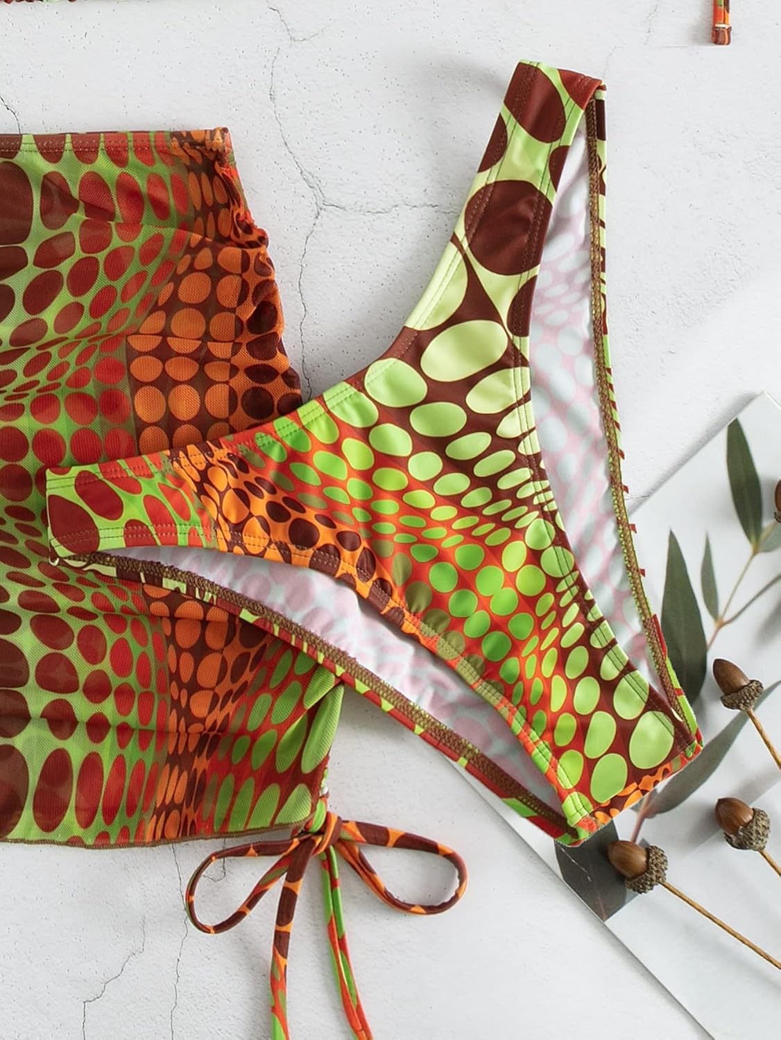 Women's 4 Piece Swimsuits Halter Triangle Bikini Sets Bathing Suit with Mesh Cover Up Skirt & Bandana - Image 6