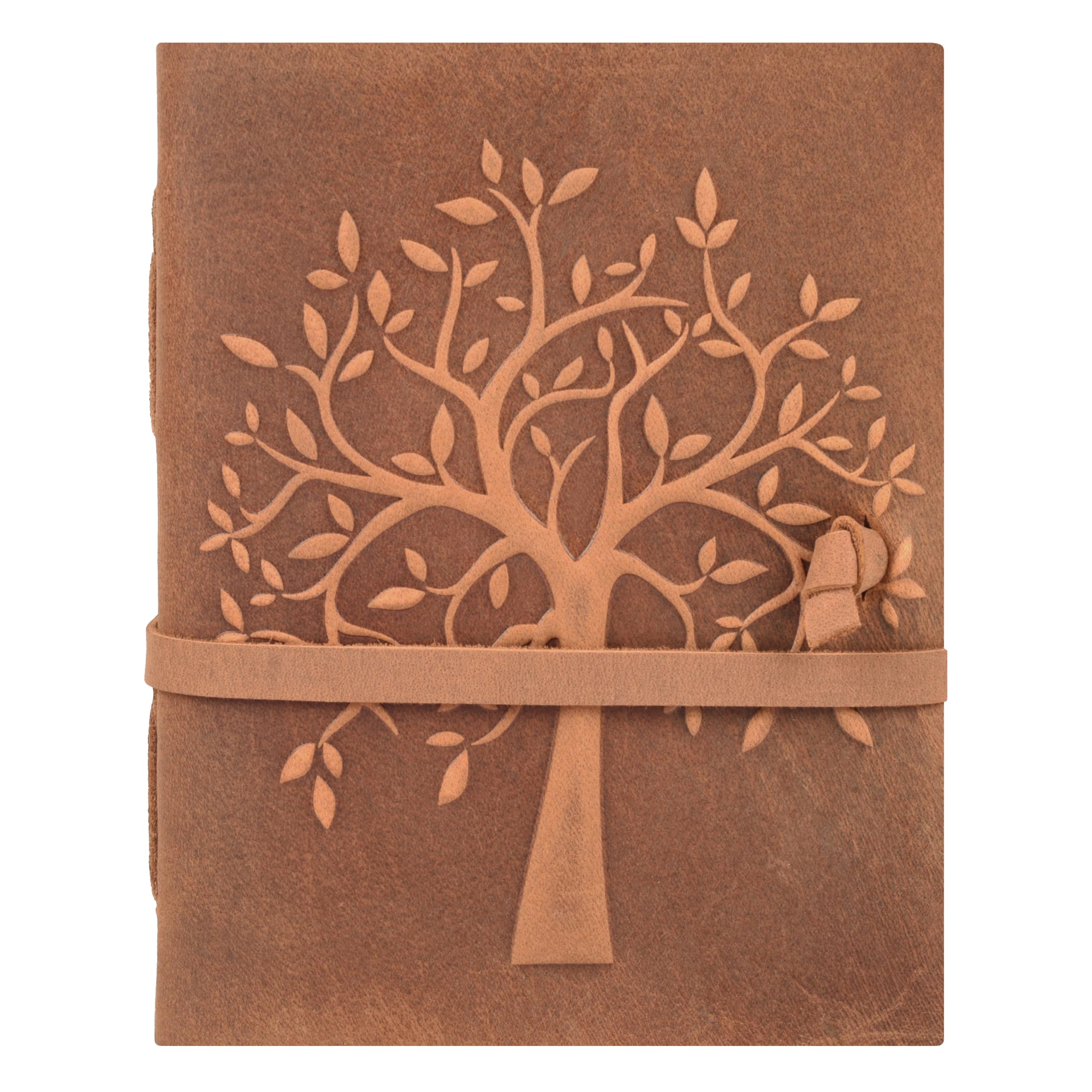 LEATHER VILLAGE Tree of Life Ledergebundenes Vintage-Tagebuch für Männer und Frauen, Buch der Schatten, antiker Büttenrand, handgefertigtes Aquarellpapier zum Schreiben, Zeichnen und Skizzieren, 33 x