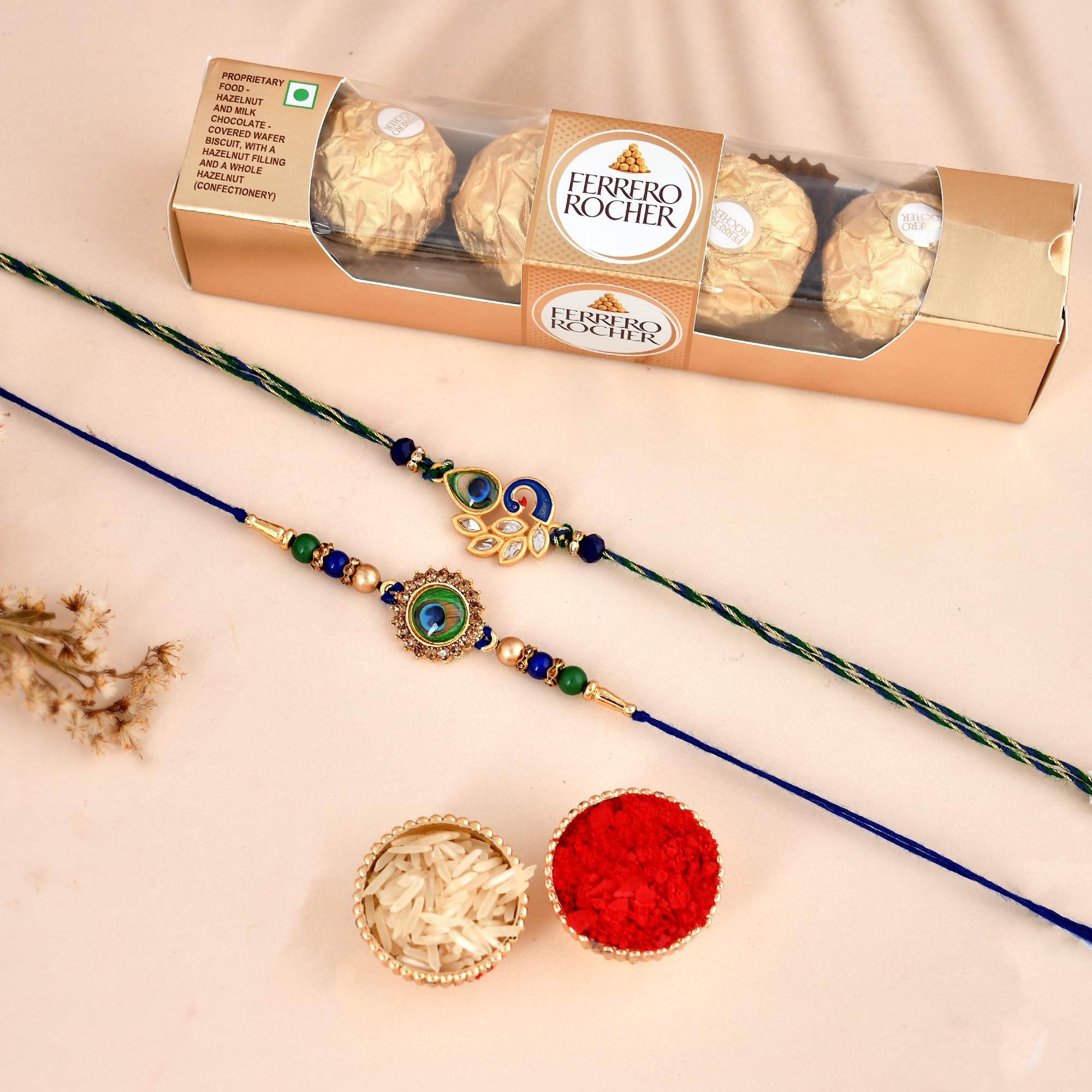 Ferrero Rakhi Chocolate Combo for Brother Kids Set of 2 Rakhi |Peacock Mor Pankh Rakhi | Pooja Coin | Rakhi Combo for Men Boy Bhaiya Bhabhi Kids-image-3