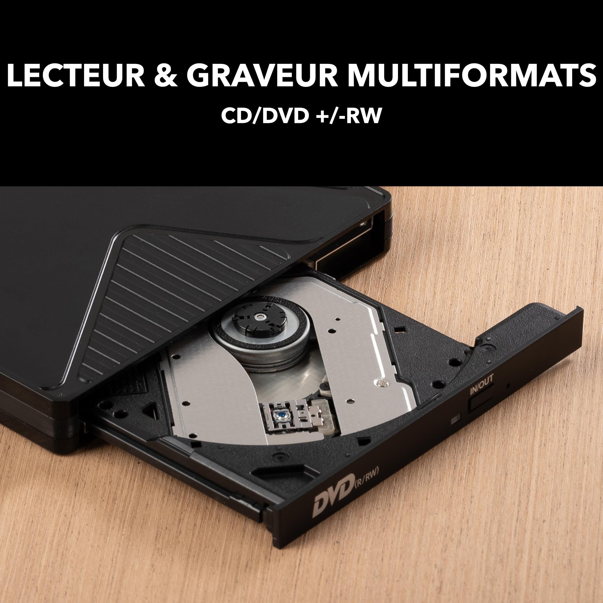 Takit Lecteur CD DVD Externe USB 3.0 & USB-C Graveur DVD Portable +/-RW Câble Intégré Compatible Windows Mac