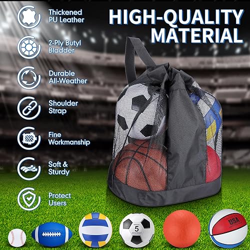 Miniatura 3 de Leyndo Juego de 18 Pelotas Deportivas a Granel Baloncesto Fútbol Americano Voleibol Fútbol Soccer Parque Infantil Béisbol con Bolsa de Equipo