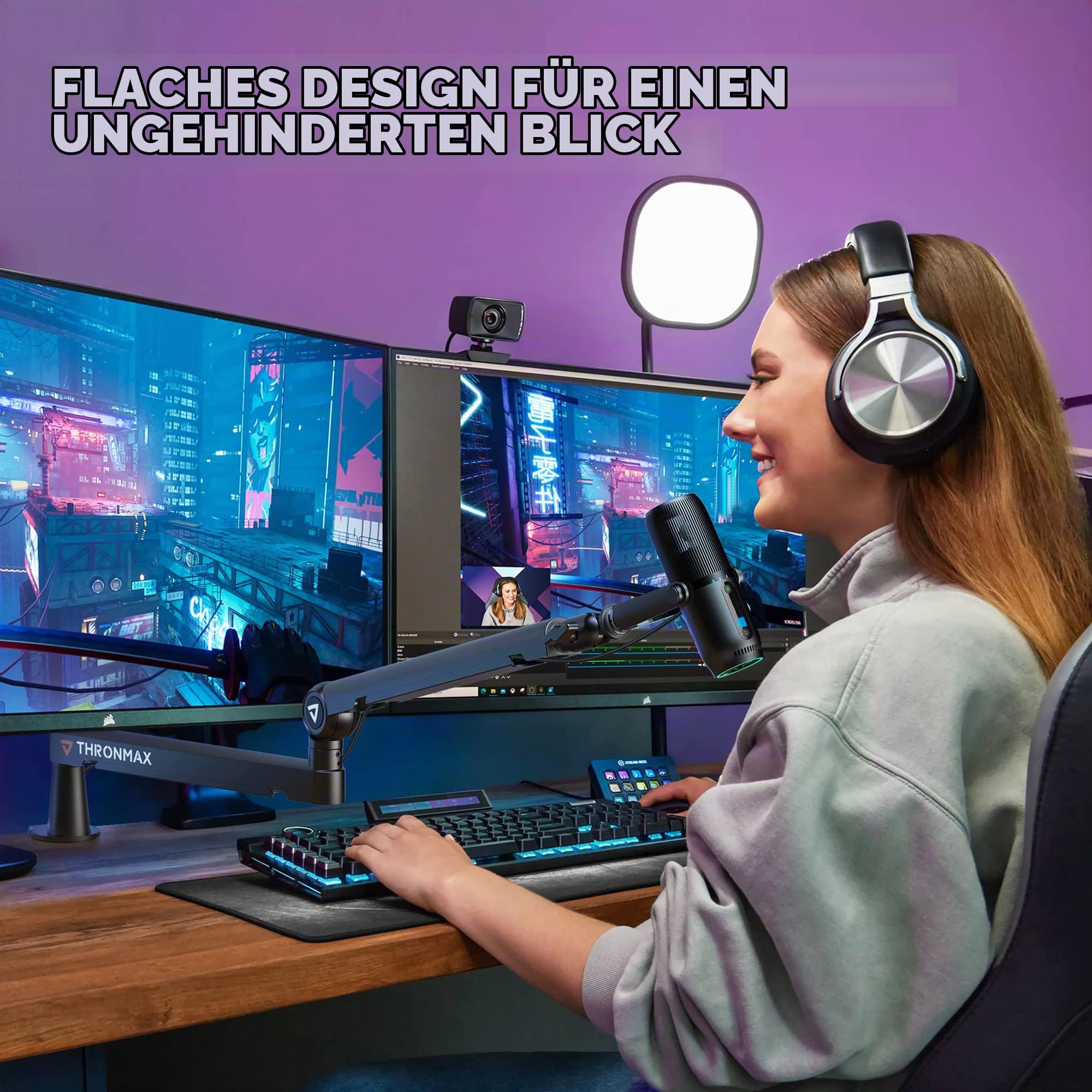 THRONMAX Twist S6 Mikrofonarm, Low-Profile-Mikrofonständer mit Kabelmanagement, Tischklemme, Vielseitige Montage, Ganzmetall und voll einstellbarer Mikrofonarm für Streaming, Gaming, Universal, Weiß