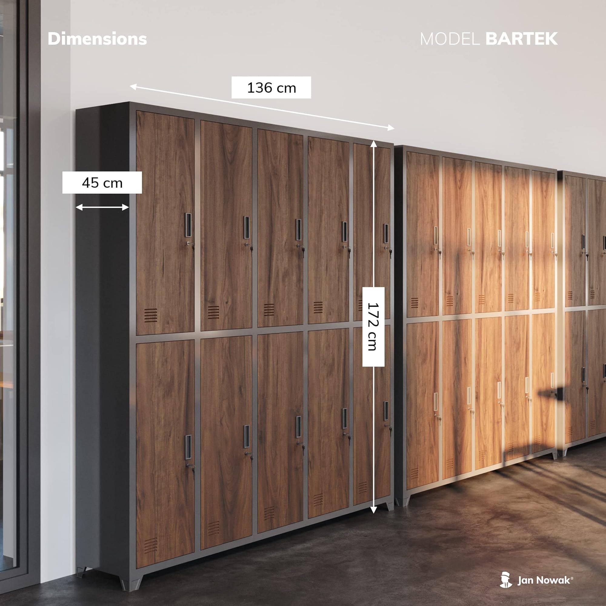 Jan Nowak Armoire Vestiaire Métallique 10 Casiers Verrouillables en Acier | Vestiaire professionnel en acier robuste, 10 casiers verrouillables avec tringle, ventilation et porte-étiquette.