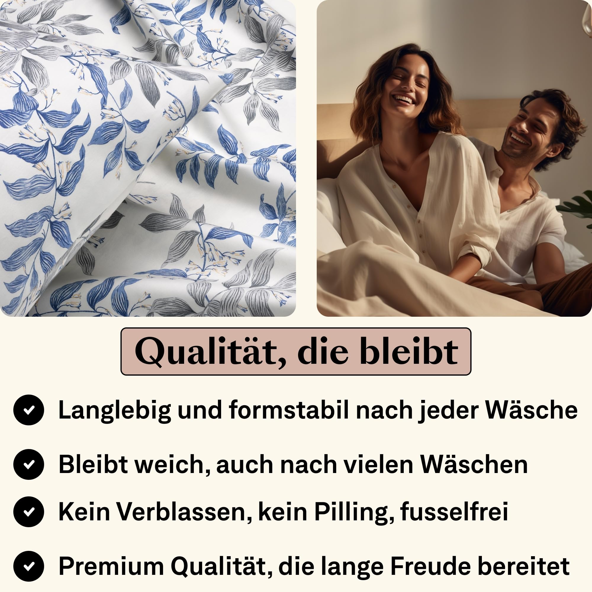 Mako Satin Bettwäsche-Set 135x200 Cm + Kissen 40x80 – Blumenmuster, 100% Baumwolle, OEKO-TEX