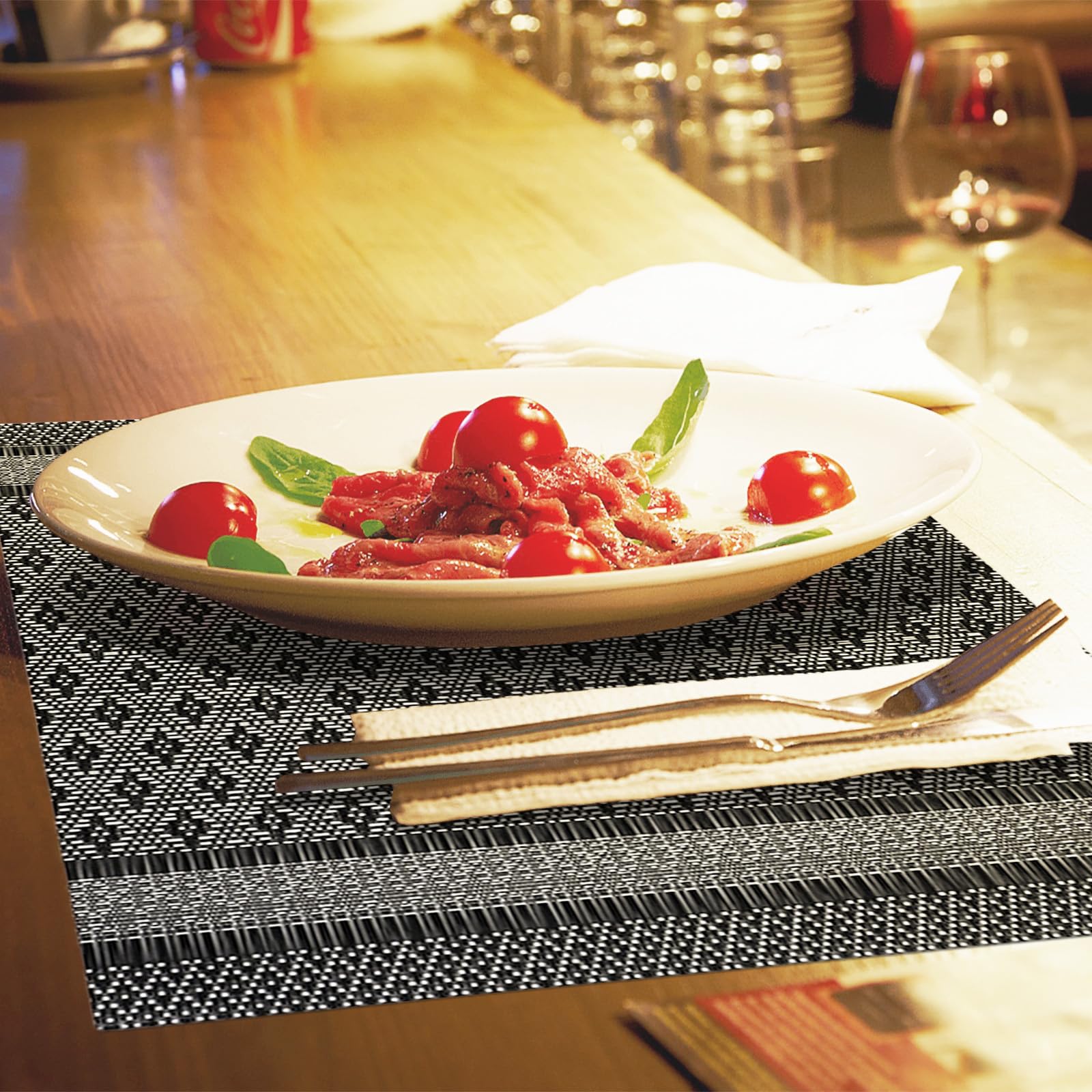 Place Mats for Table Placemats Set of 6 Navy Table Mats Woven Vinyl for Dining Washable Blue Place Mats Durable Indoor Outdoor Tablemats Non Slip Washable Wipeable 30X45cm (Blue Striped) - Image 3