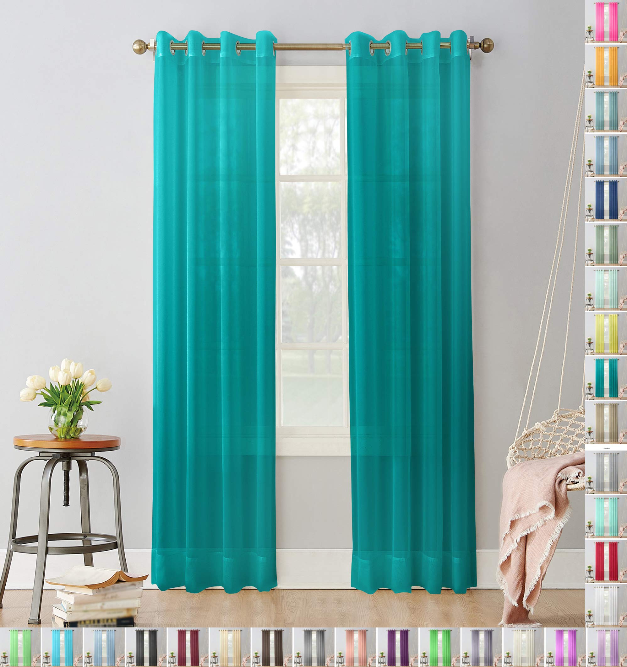 Megachest pair of sheer voile RING top (teal, 56" wideX36 drop(W142cmXH91.5cm)), W 56" x L 36" (2 Panels)