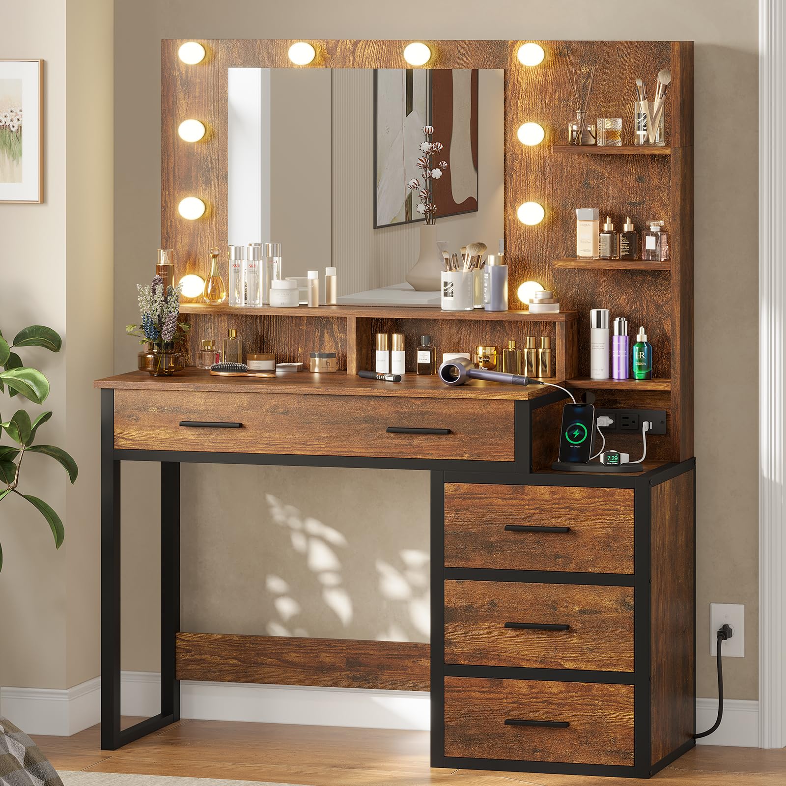 Amazon.co.jp: Tiptiper ヴィンテージ 化粧台 化粧台 鏡 LED