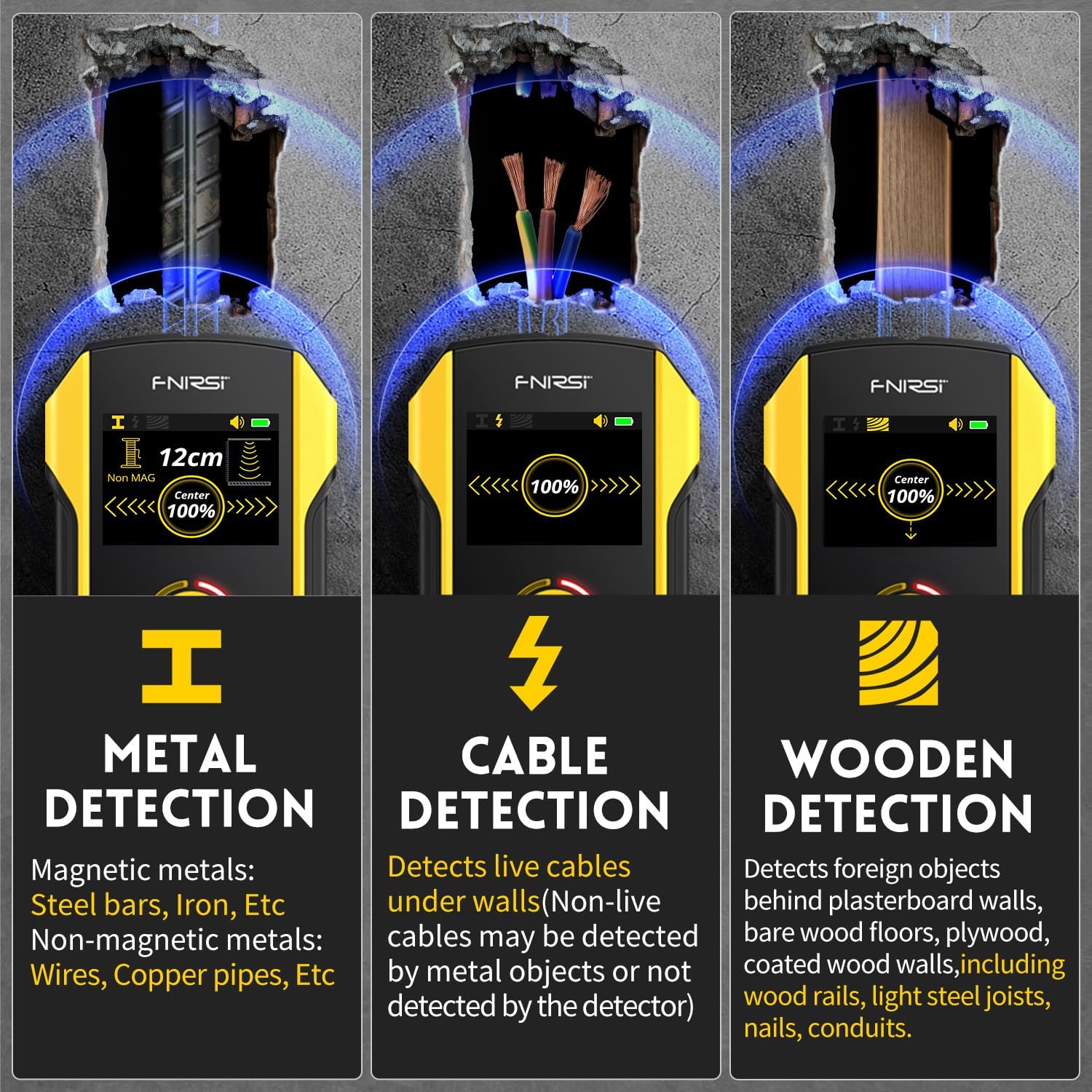 FNIRSI WD-02 Detector de Vigas y Metales con Pantalla TFT, Escáner de Pared para Metales, Cables CA, Madera y Tuberías