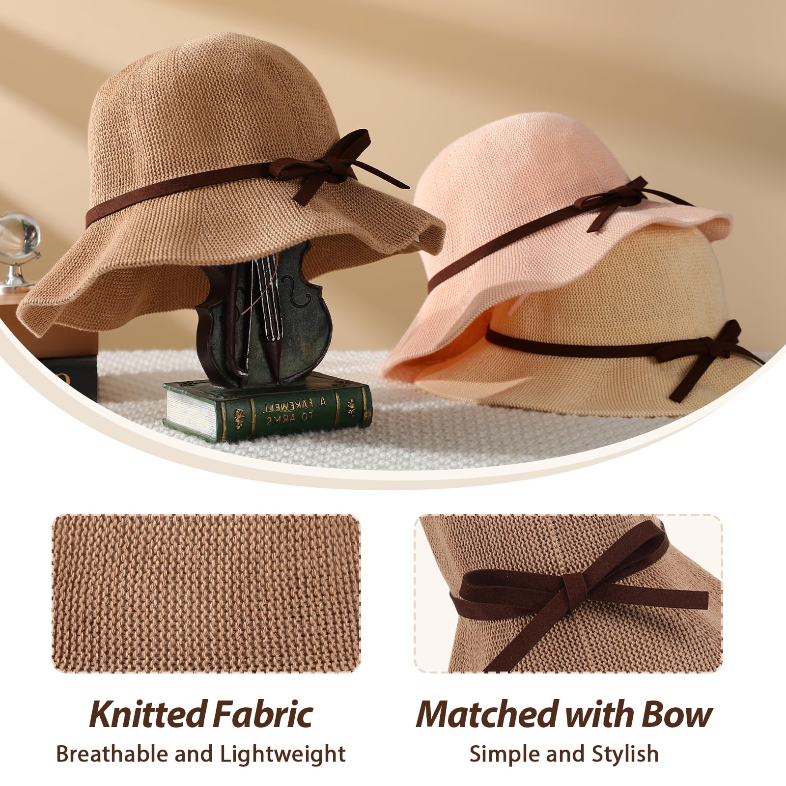 Sombreros de playa para mujer, protección solar UPF 50+, protección solar UV, sombrero tejido de ala ancha, plegable, plegable, de punto, Caqui, Talla única 5