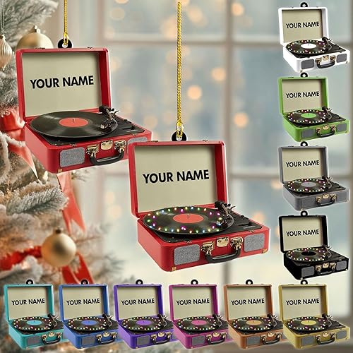 Miniatura 10 de Adorno de Navidad personalizado, máquina de discos de vinilo, adorno plano 2D, adorno para tocadiscos, instrumento musical, decoración de árbol de
